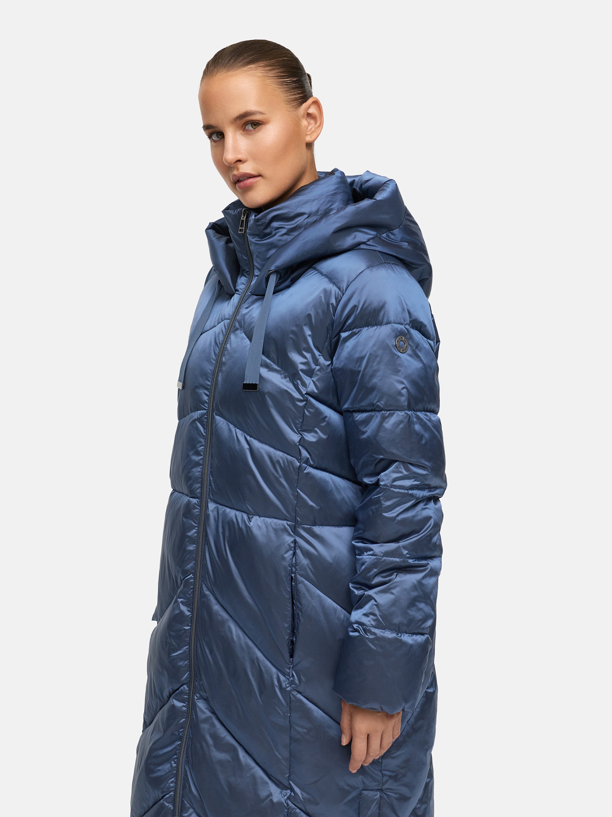 MANISA Manteau d'hiver mit Stehkragen und fester Kapuze und dekorativen Strickbändern