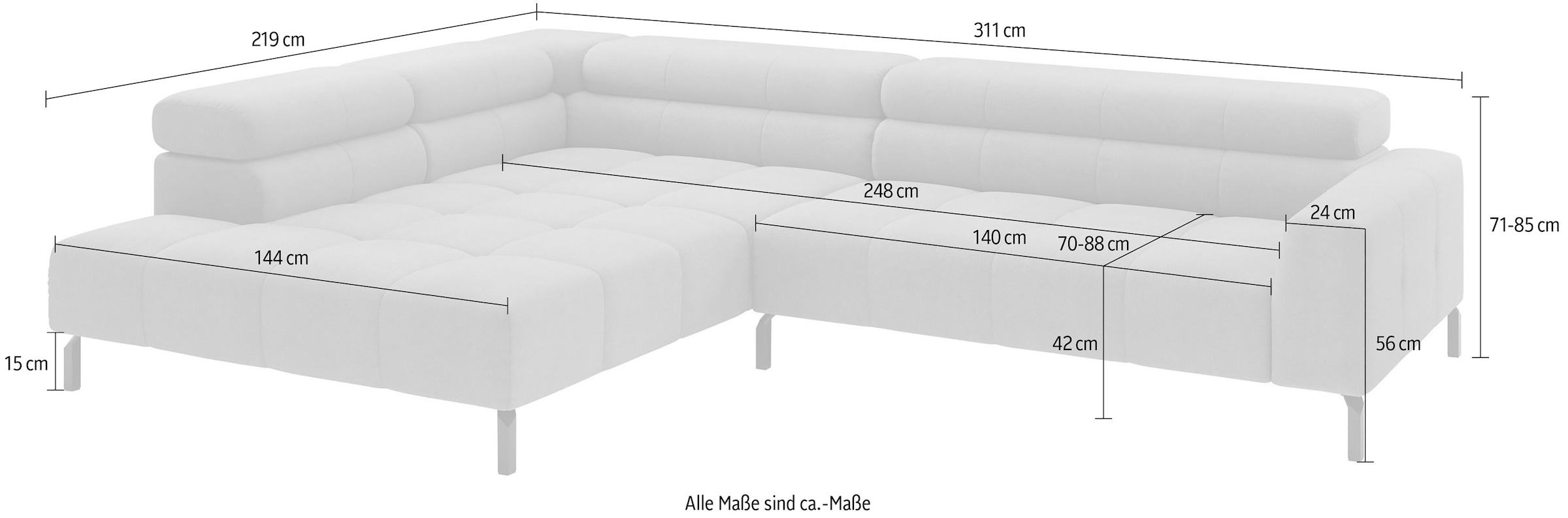 Home affaire Canapé d'angle »Claya, 311 cm breit, L-Form,  inkl. Kopfteilverstellung« sans siège électrique inclinable