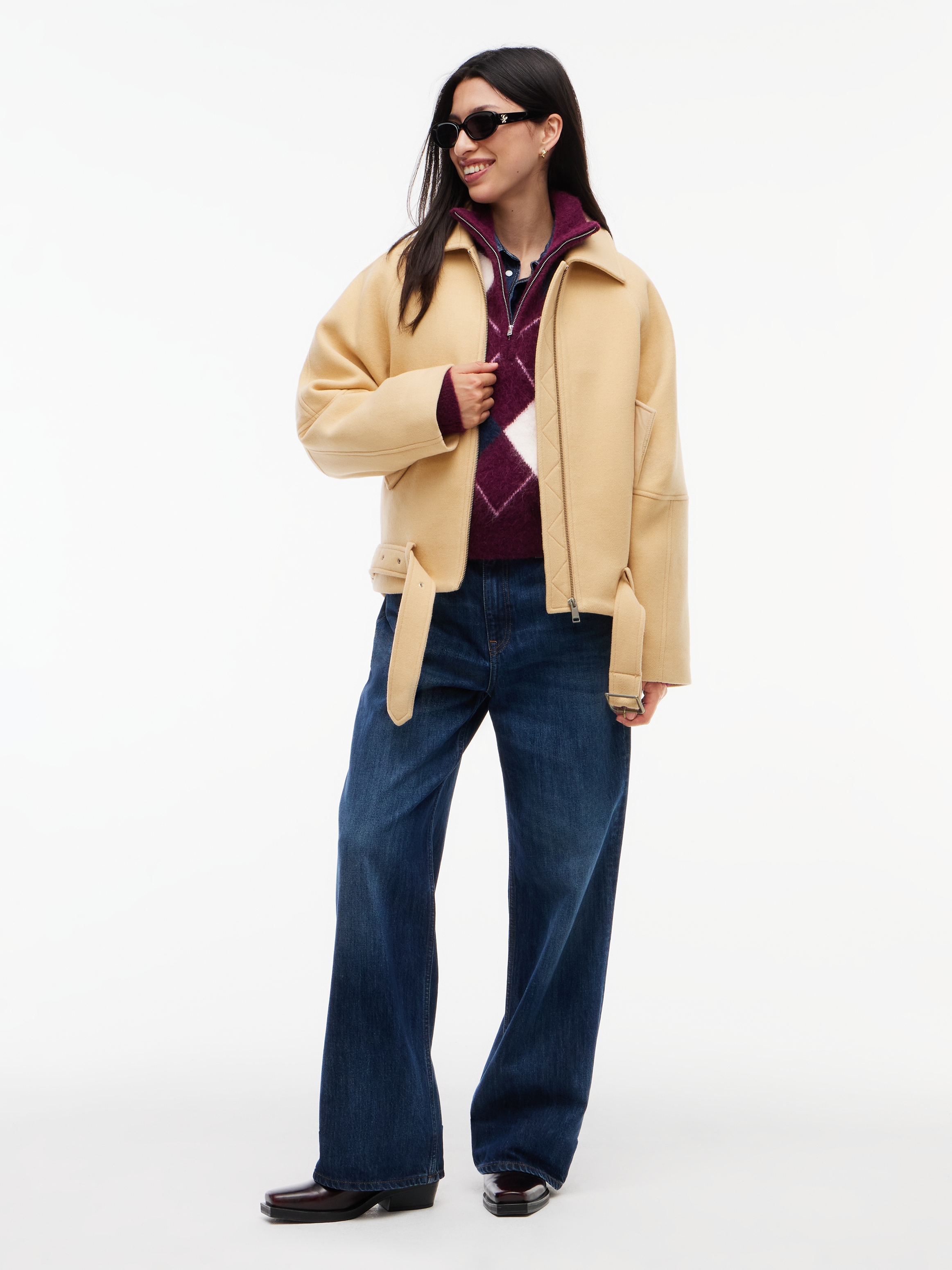 Tommy Jeans Veste courte »TJW ZIP THRU WOOL JACKET« mélange de matériaux, avec laine