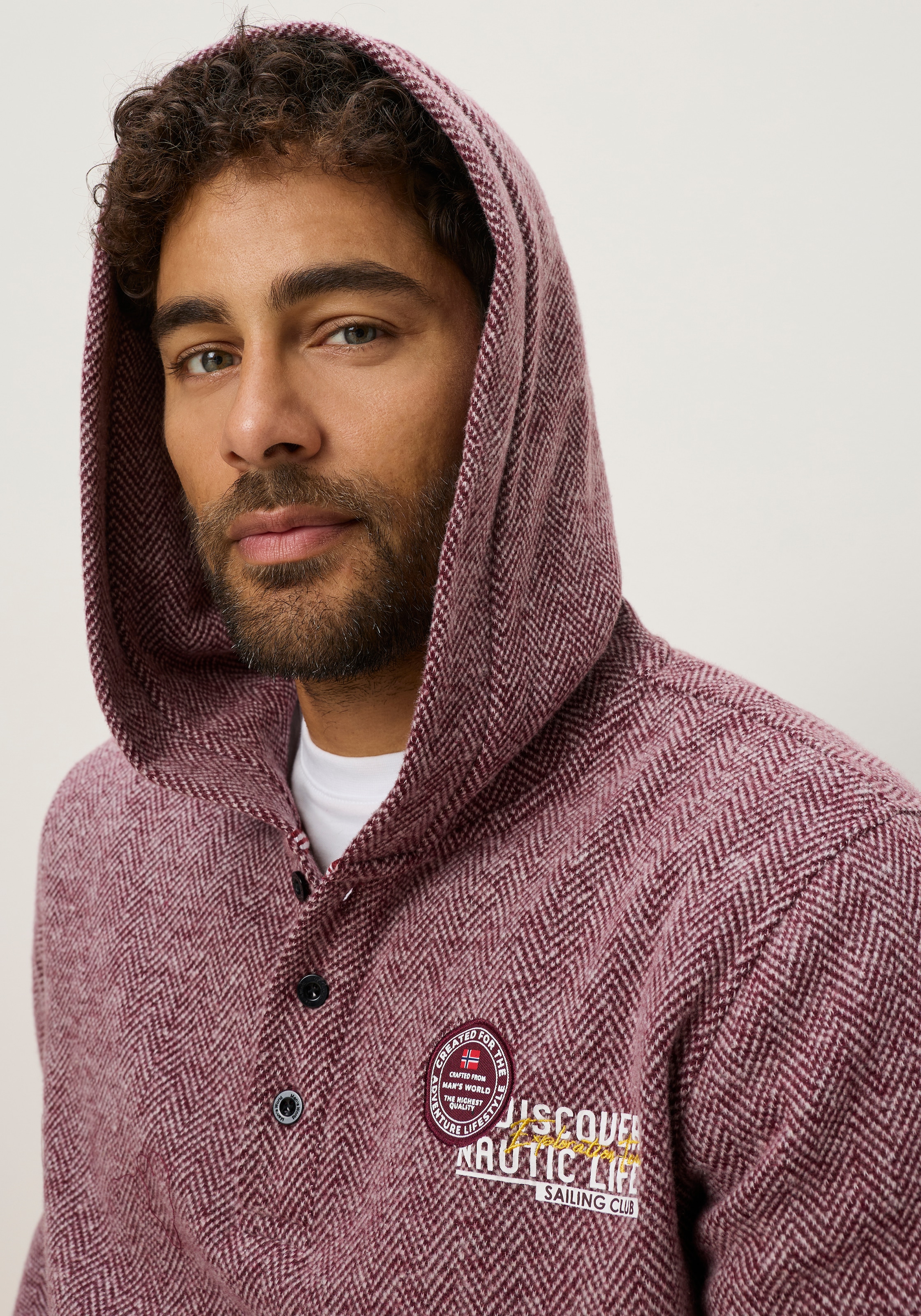 Man's World Pull en polaire , avec capuche, aspect à motifs, en polyester et coton
