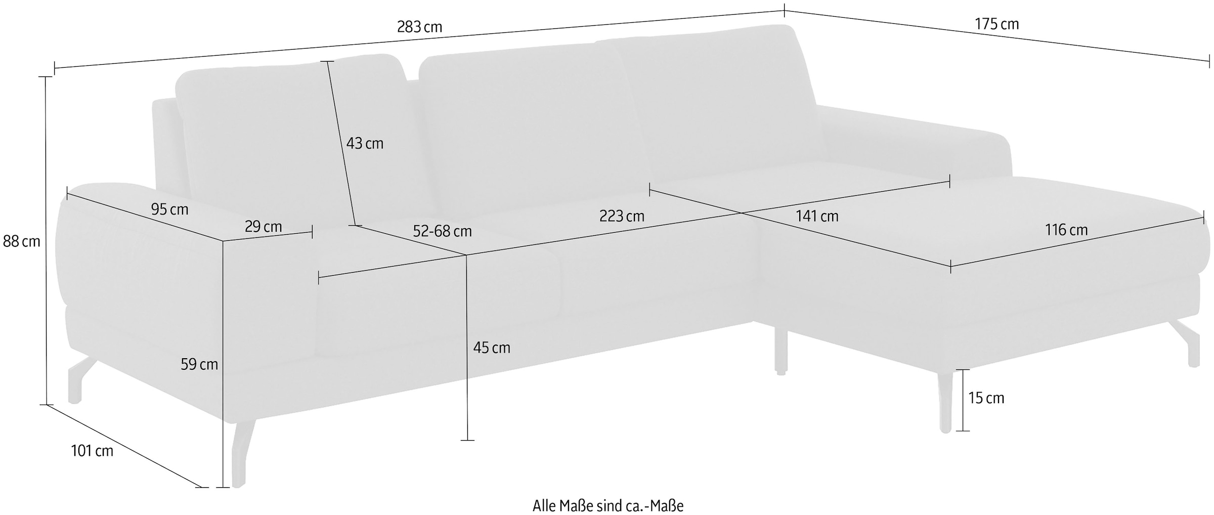 sit&more Canapé d'angle »Cinturo L-Form« inklusive Sitztiefenverstellung und Federkern, Sitzhöhe 45 cm