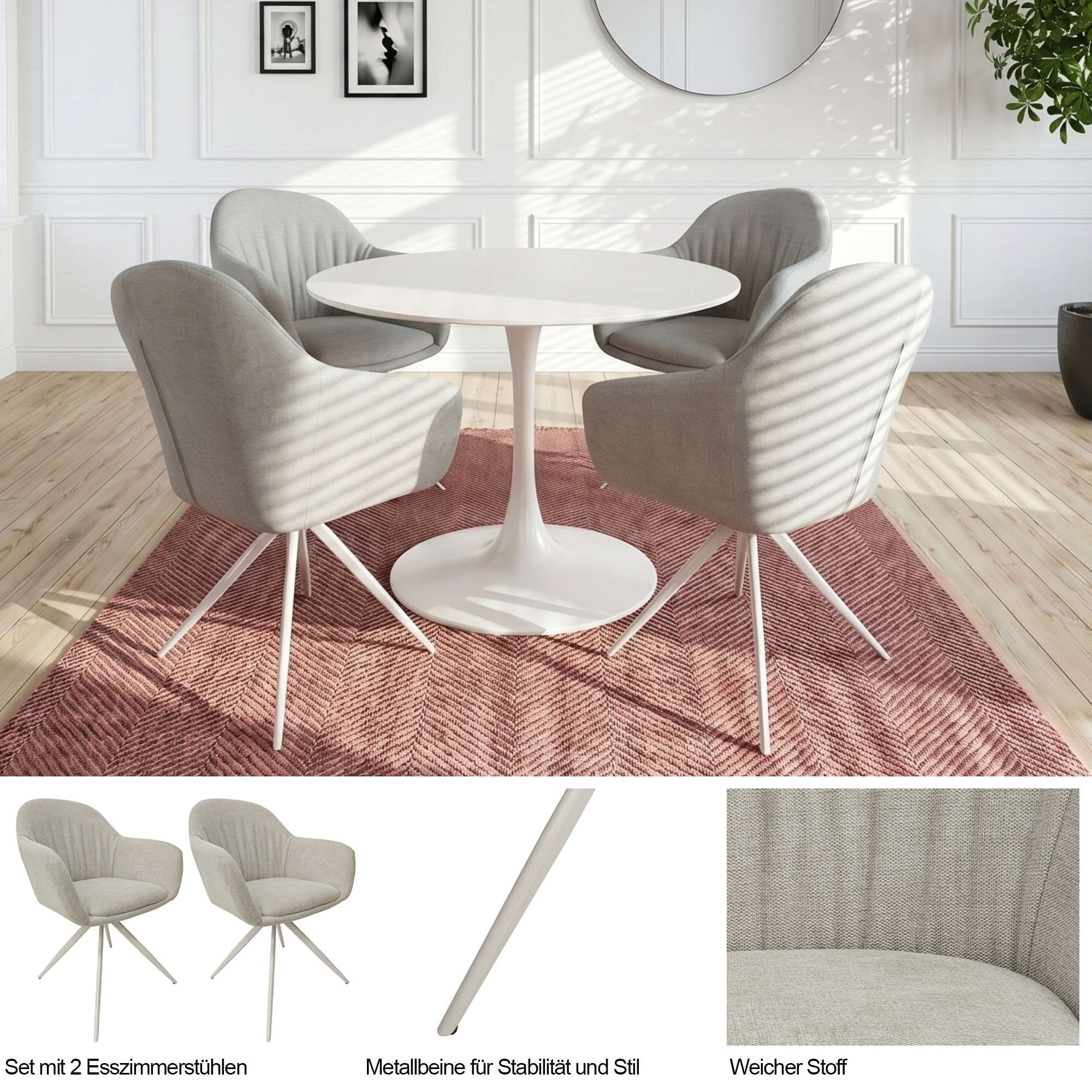 GOODproduct Chaise de salle à manger »Avisio« () 2 cuisDossier rembourré, accoudoirs et surface d'assise, hauteur d'assise 50 cm