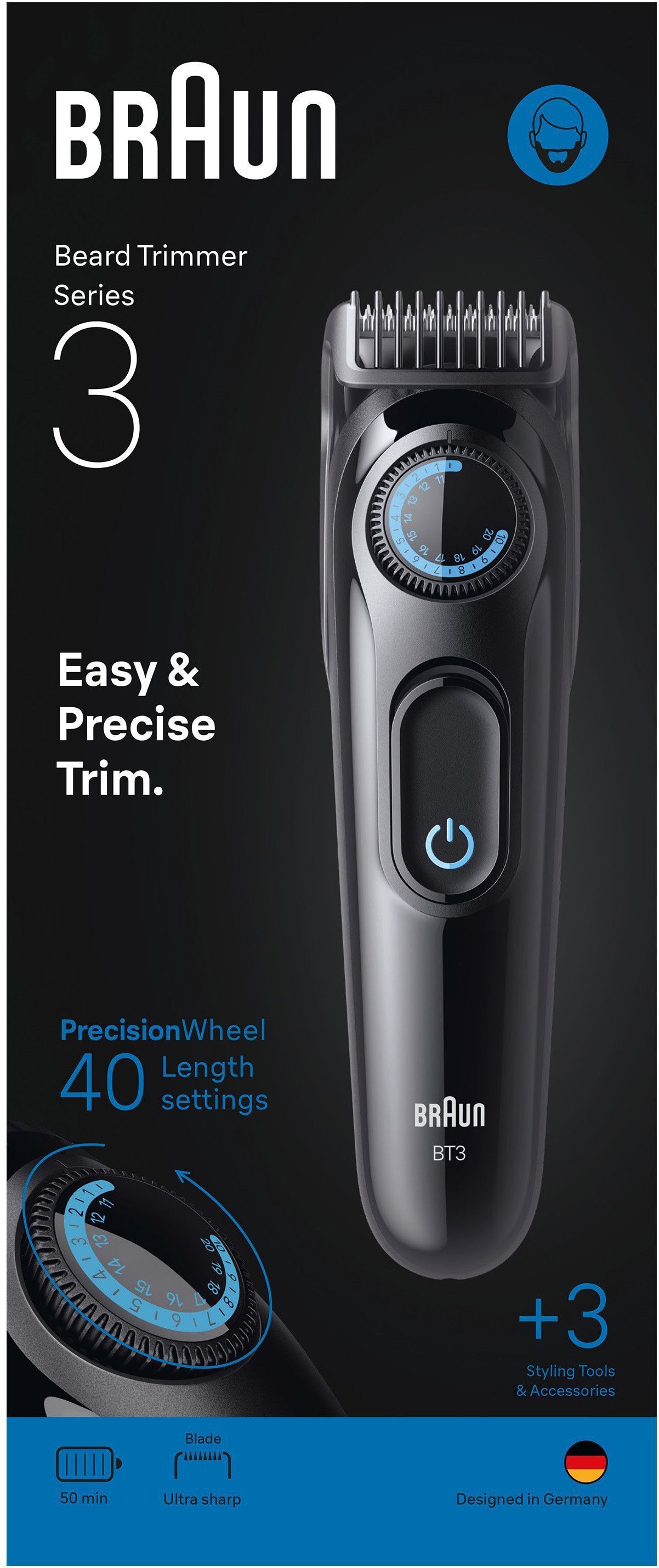 Braun Tondeuse à cheveux »Barttrimmer Series 3 BT3520« lame ultra tranchante, 50 min d'autonomie batterie, 40 réglages de longueur