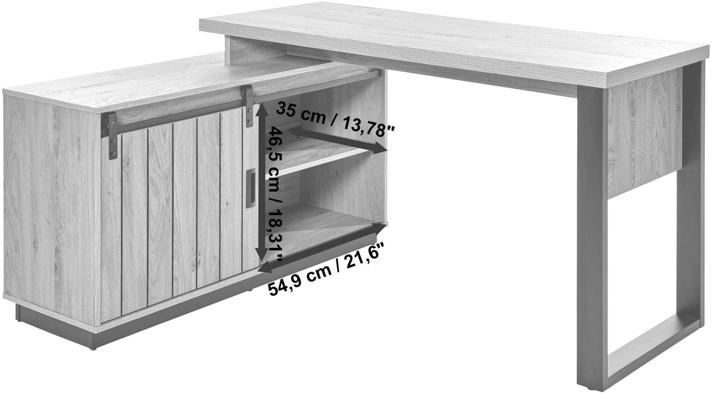 Jahnke Bureau d'angle »SLIDE C 150 E« 1 cuis tlg. montage réversible, avec porte coulissante, dimensions 150 x 116 cm