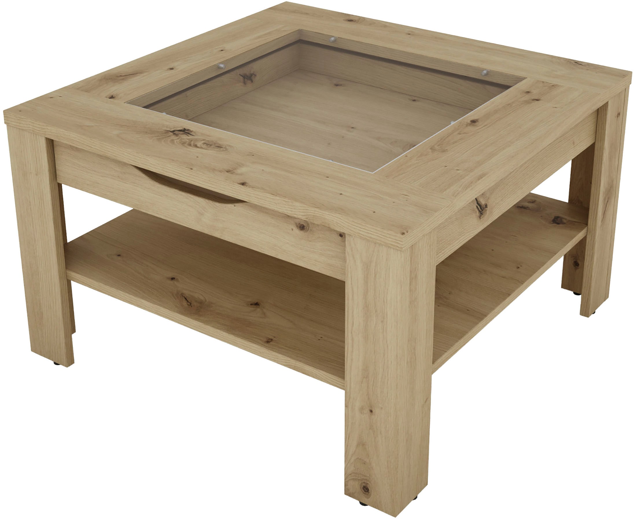 byLIVING Table basse »RALPH« Artisan Eiche, Old Wood oder weiss, 1 Schubkasten, Glaseinlageplatte