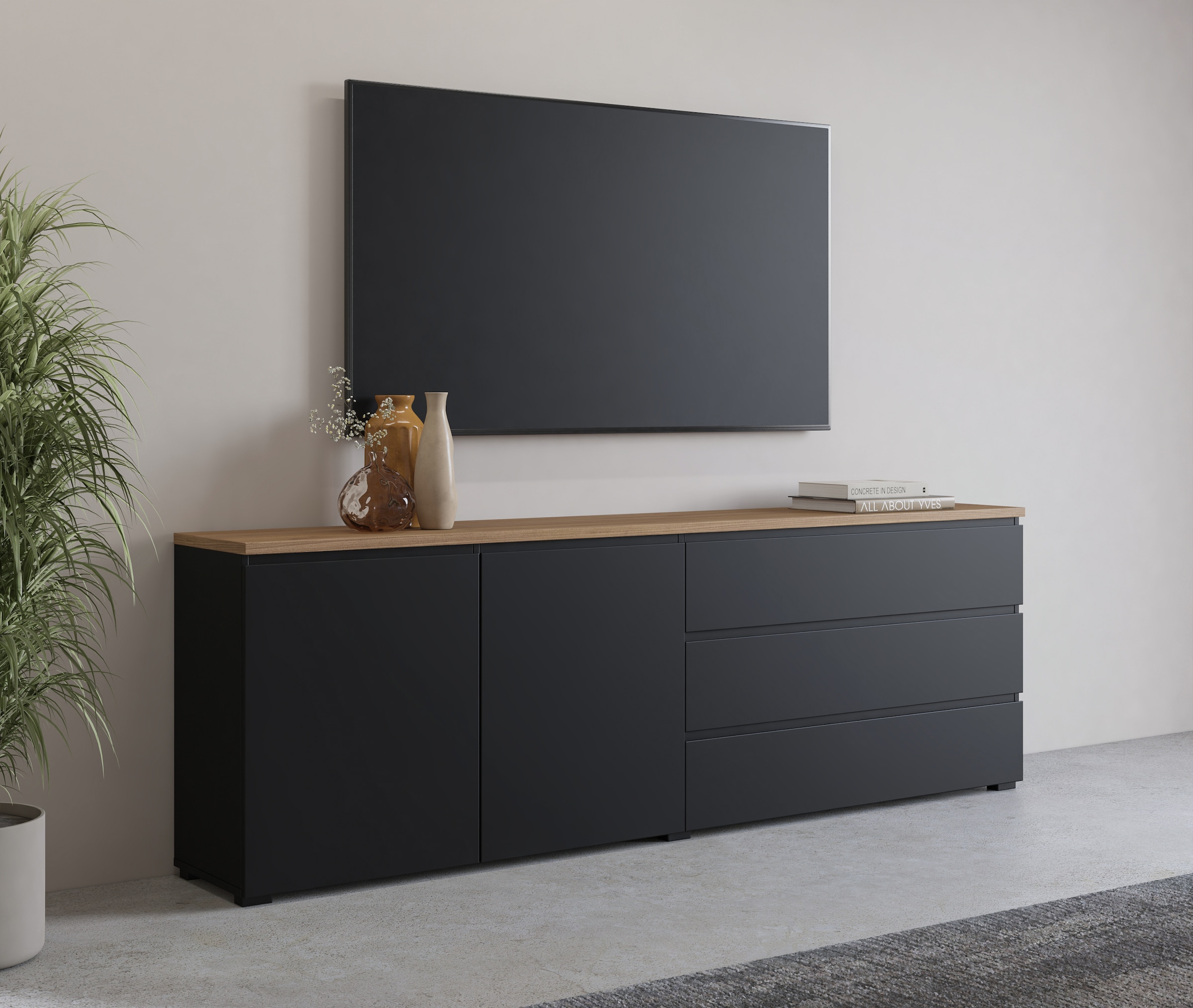 GOODproduct Sideboard »Modo, Breite 200 cm, moderne grifflose Kommode 2Türen/3 SK« Schubladenkommode mit viel Stauraum, Einlegeböden verstellbar