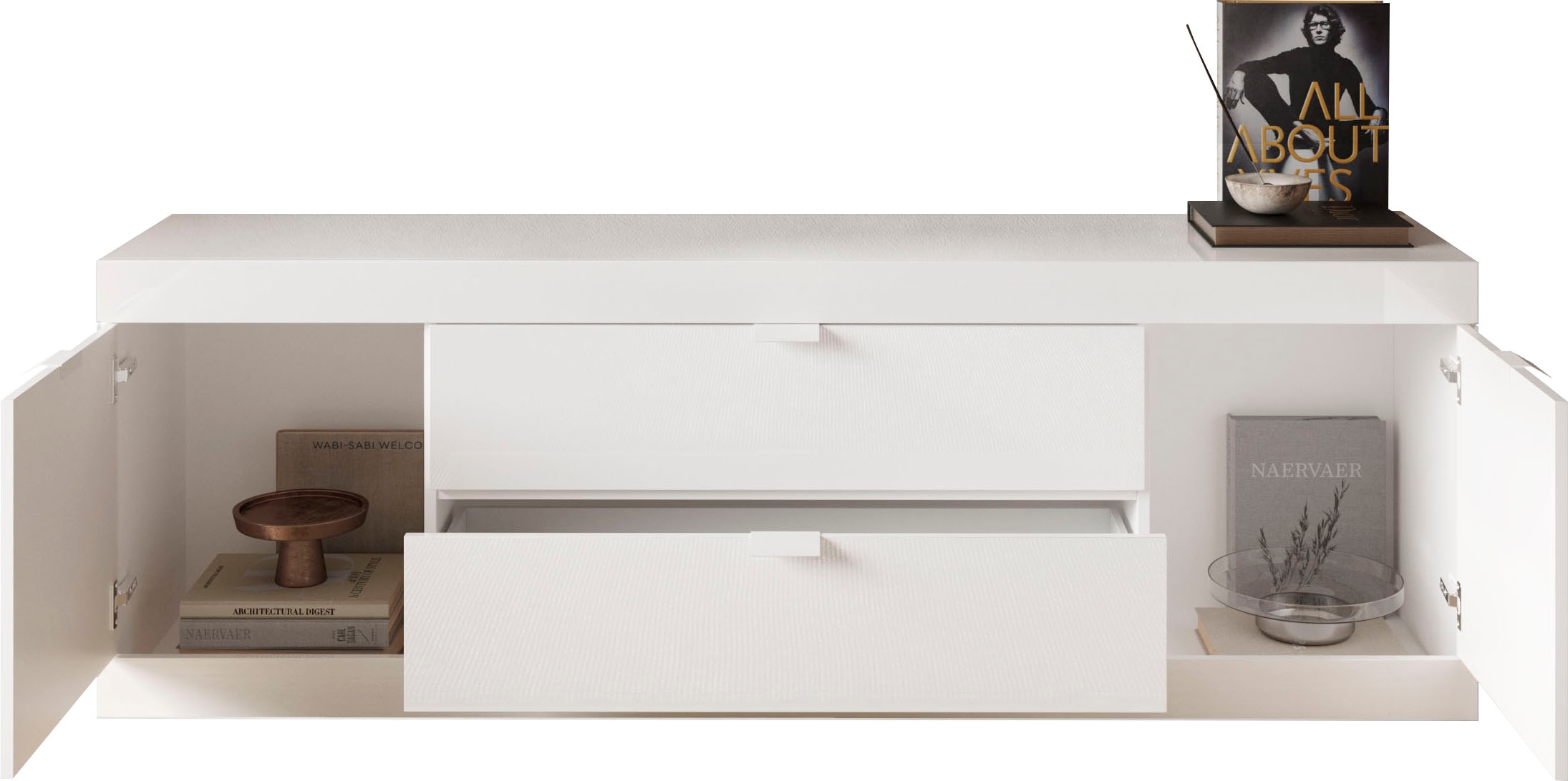 INOSIGN Table basse »Slim, TV-Bank« Breite 181 cm, weiss Hochglanz Lack