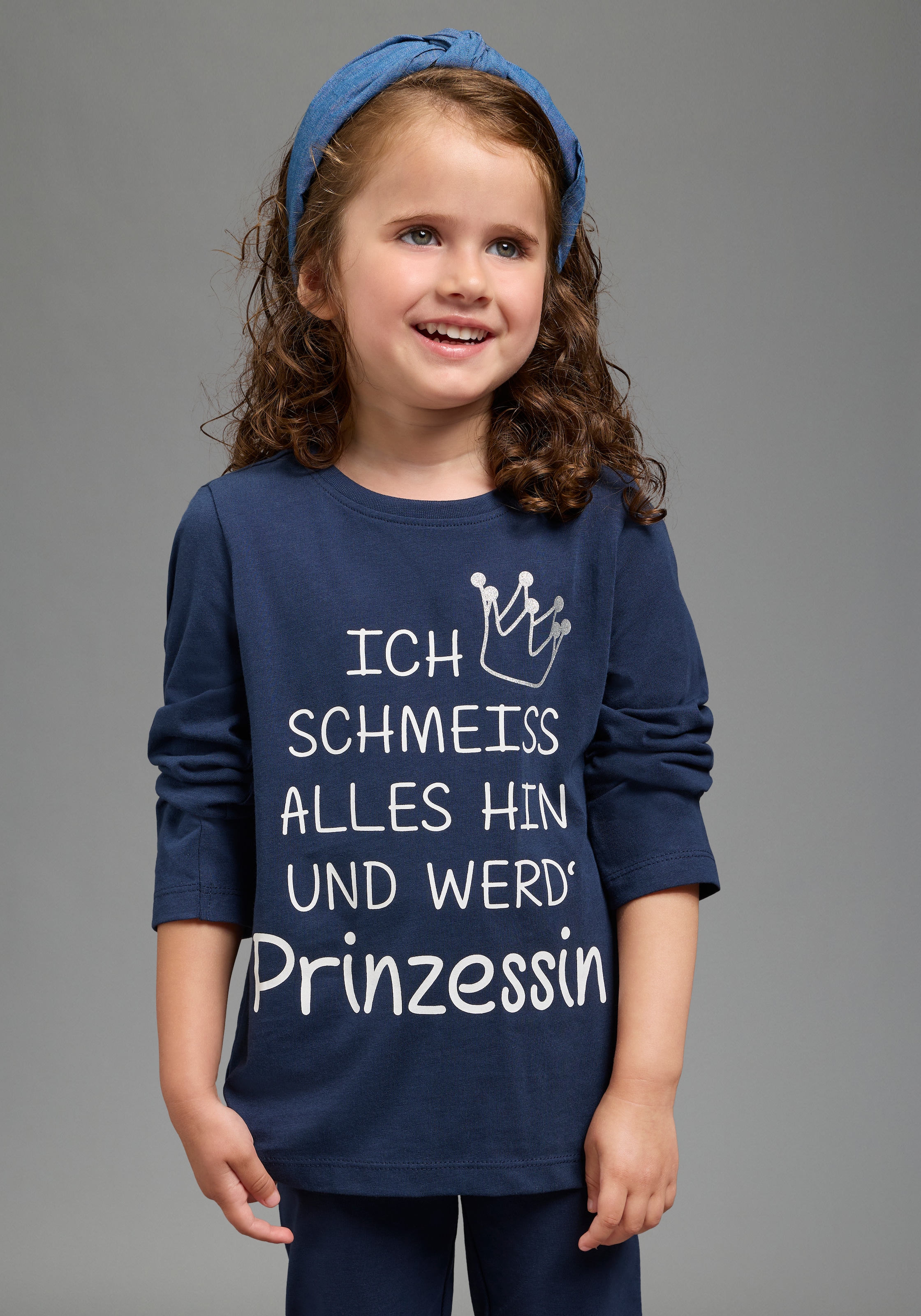 KIDSWORLD Langarmshirt »Ich schmeiss alles hin und werd´ Prinzessin« Sprücheshirt, langärmlig,  Basic-Passform,  mit Glitzerdruck