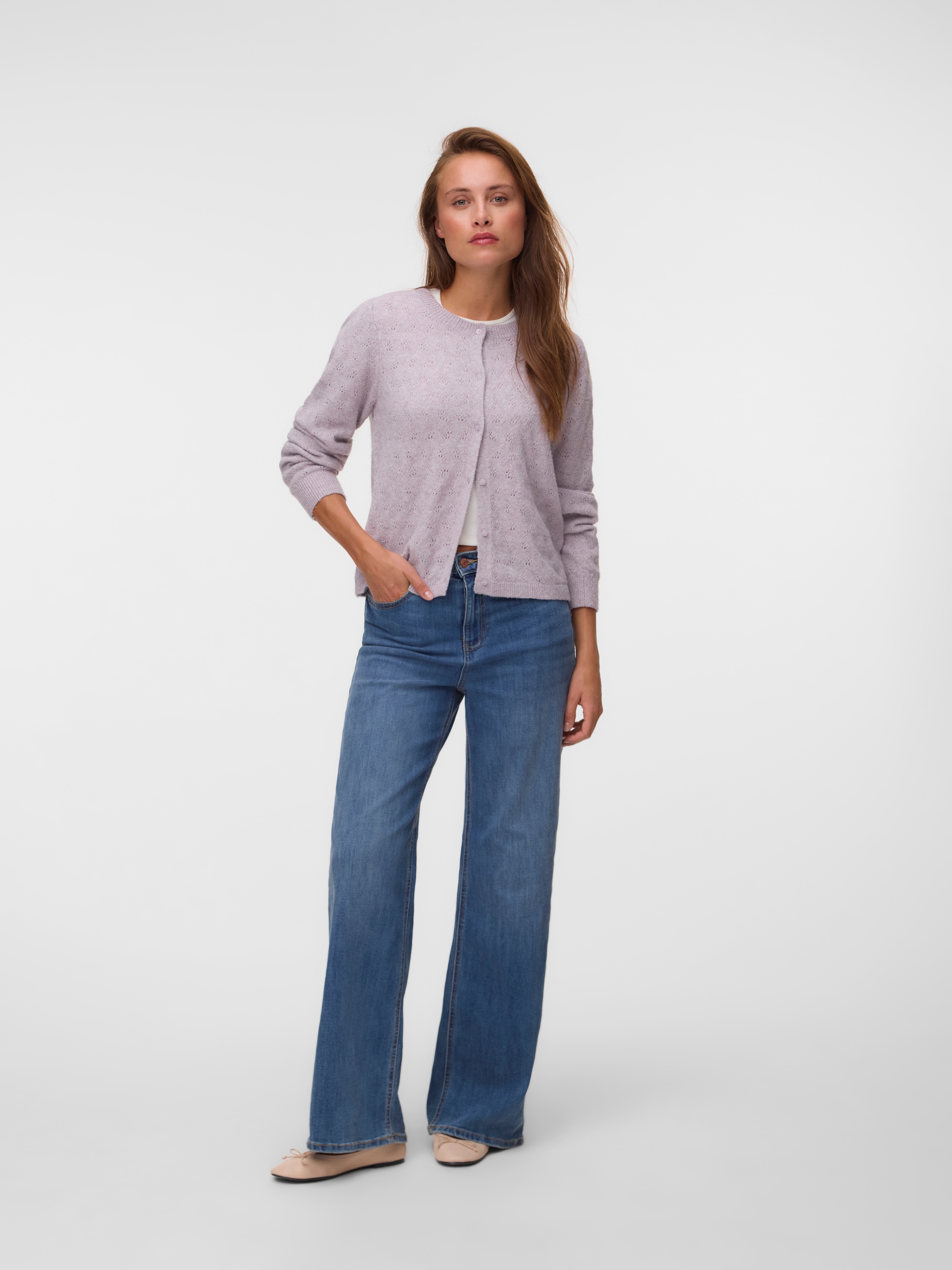 Vero Moda Strickjacke »VMDOFFY STITCH LS O-NECK CARDIGAN NOOS« Materialmix, regular fit