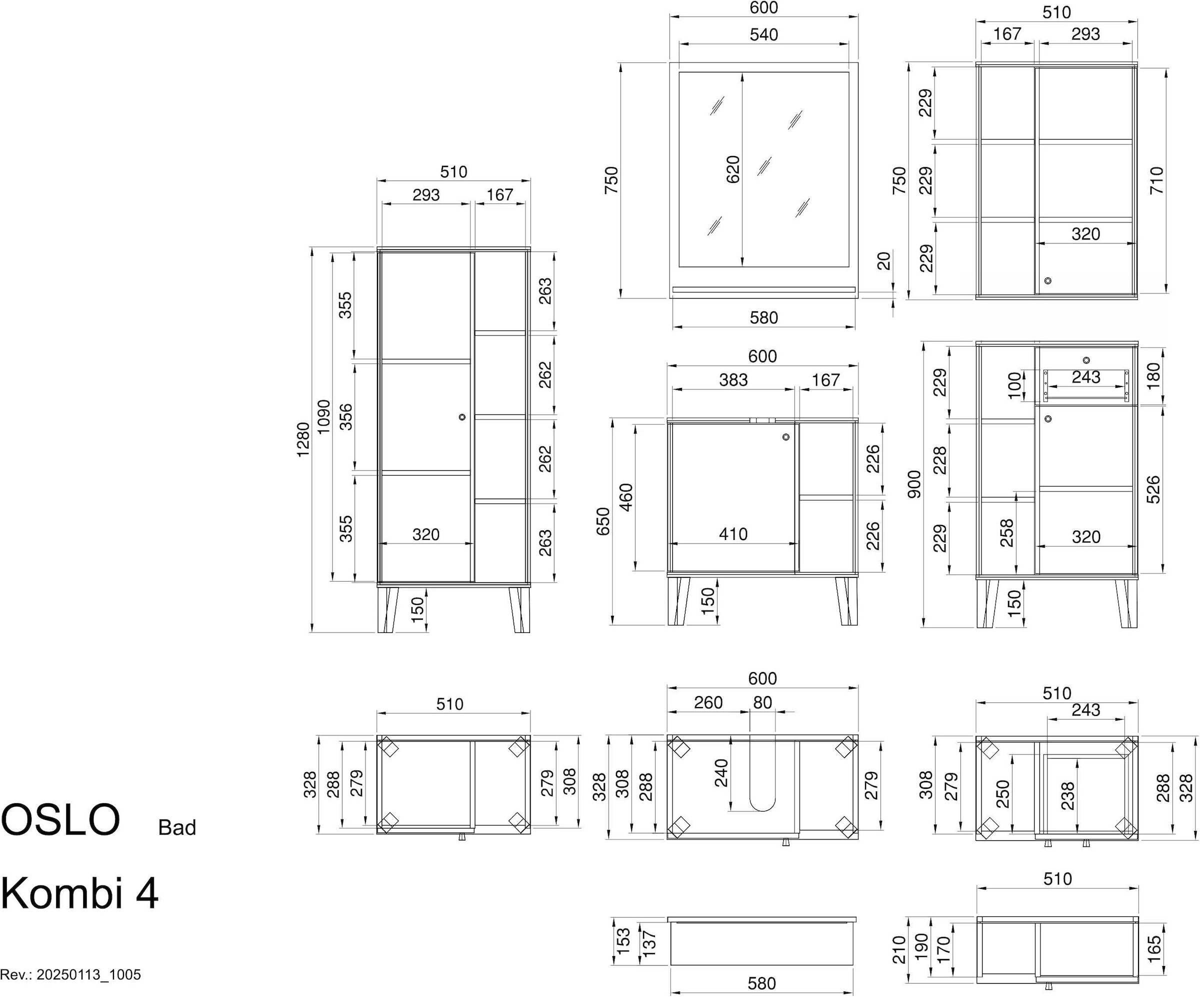Home affaire Ensemble de meubles de salle de bain »OSLO, Bad im skandinavischen Design, 5-teiliges Badezimmer« Set, 5 cuis tlg.