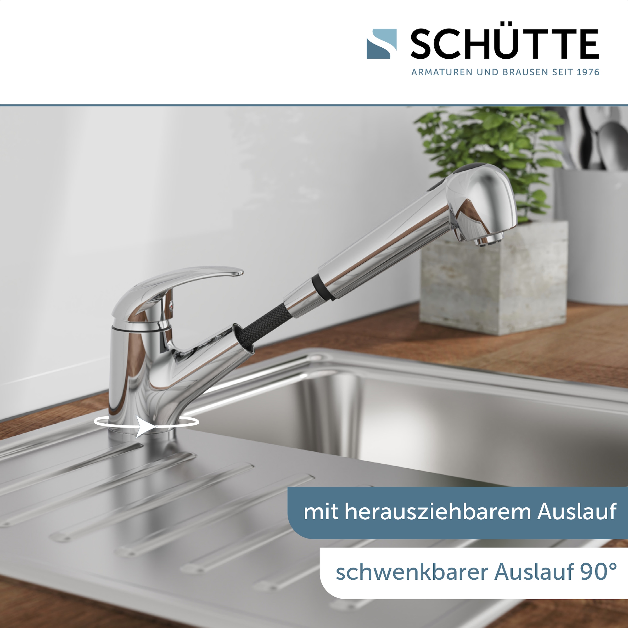 Schütte Robinet d'évier »ABERDEEN« mit Geschirrbrause, Niederdruck Armatur Küche, 150° schwenkbar, Chrom