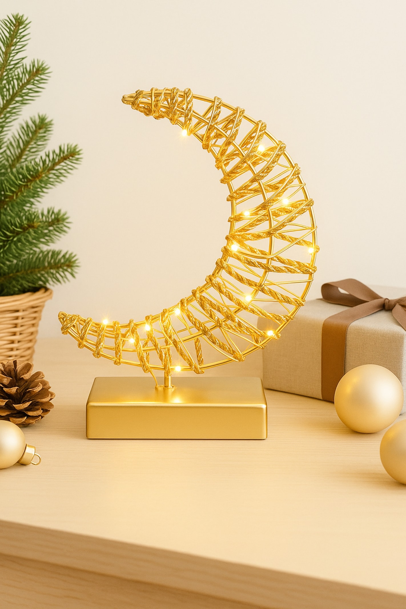 I.GE.A. LED-Dekofigur »LED-Dekoobjekt Mond« Dekofigur Metall Gold warmweiss Timer Batteriebetrieb Weihnachtsdeko