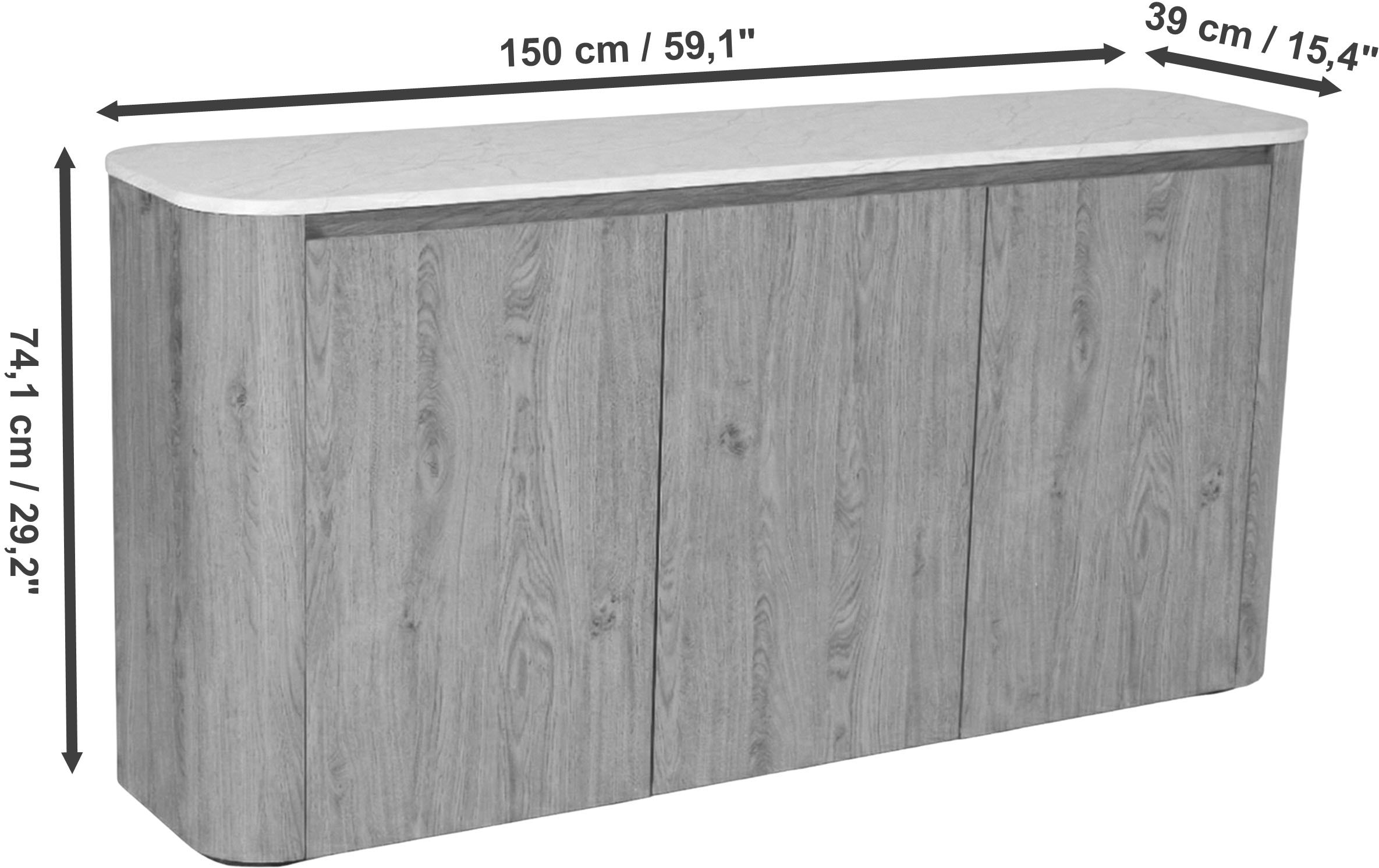 Jahnke Buffet »TRESOR SB 150« Buffet bas, aspect marbre, sans poignées, 3 portes, largeur : 150 cm