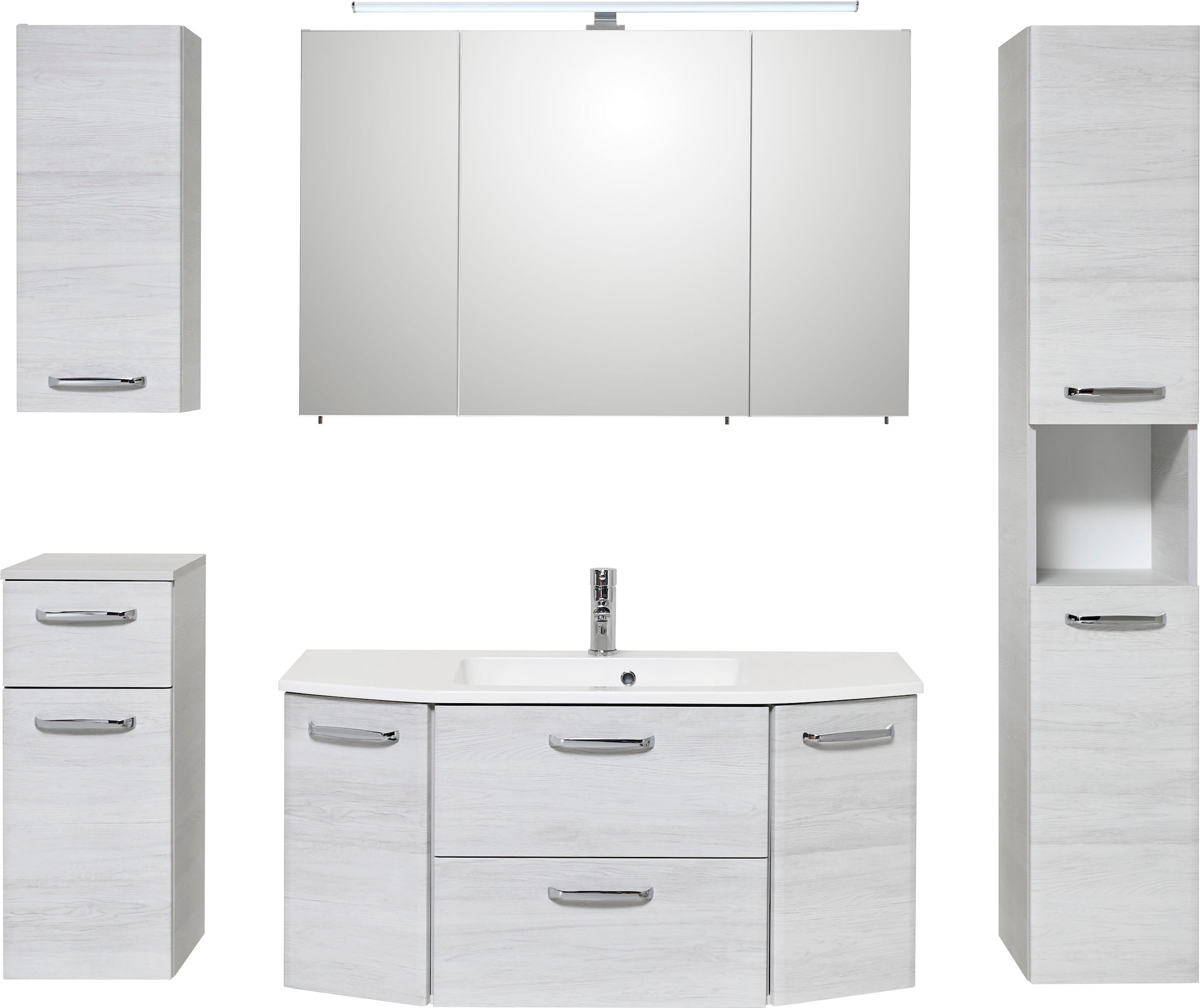 Saphir Ensemble de meubles de salle de bain »Quickset 936 5-teilig, Mineralmarmor-Waschtisch mit LED-Spiegelschrank« Ensemble, 5 cuis tlg.