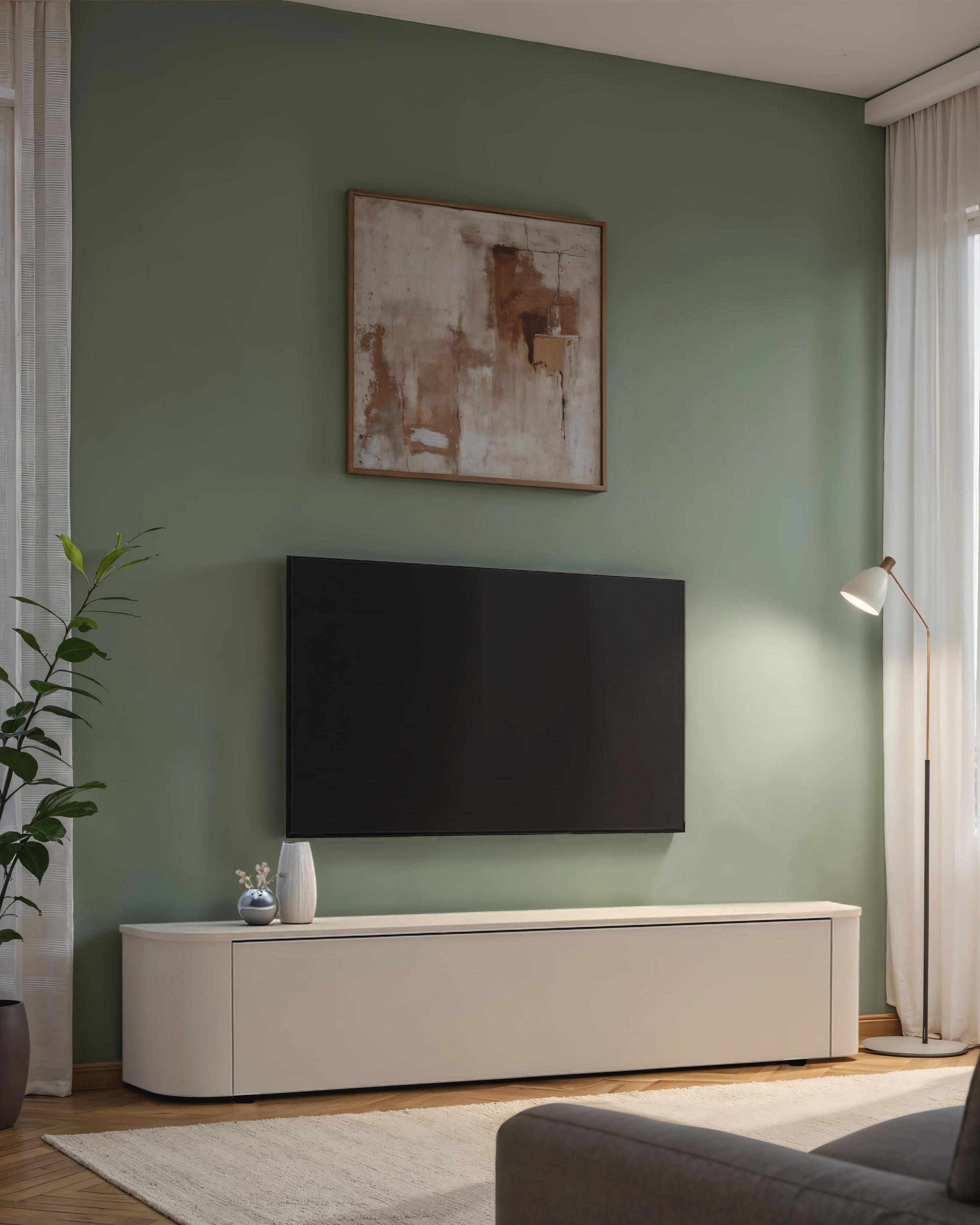 GOODproduct Lowboard »Lido, 181 cm breit, 1 Klappe, TV-Schrank, TV-Kommode, Medienboard« Formgebogenes MDF, Stirnseiten Rundung, Push-to-open, hängend/stehend