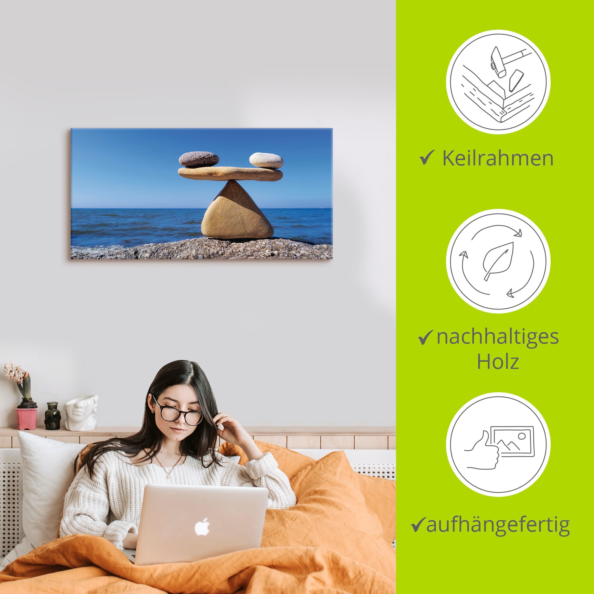 Artland Wandbild »Gleichgewicht - Steine Meer« Zen 1 Stk. tlg. auf Holzrahmen gespannt