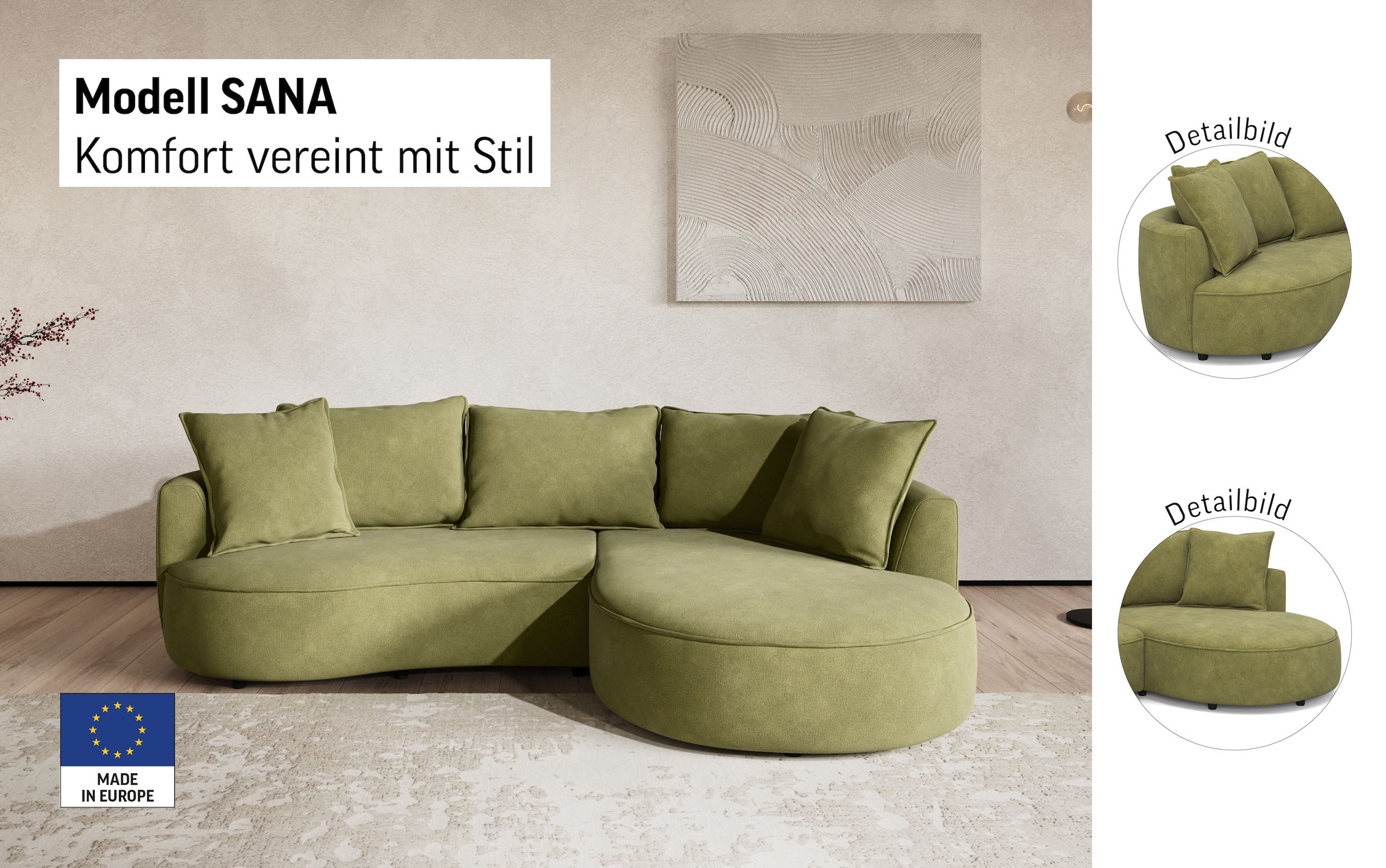 COTTA Canapé d'angle »Sana L-Form, Breite 260 cm« Loungesofa mit Wellenunterfederung