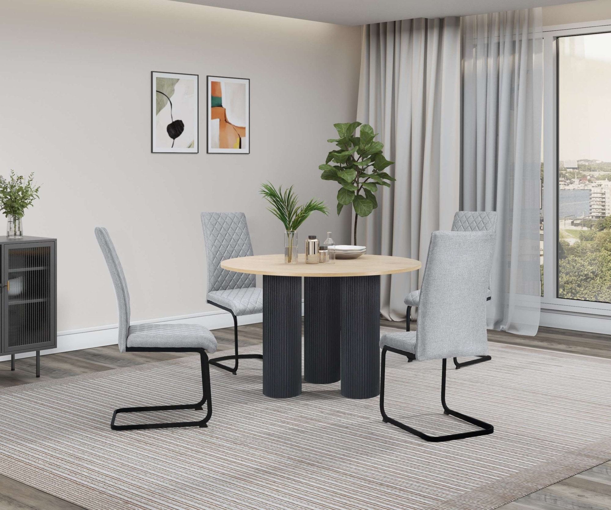 GOODproduct Table de salle à manger »Mandan« rund, 110x110 cm, 25 cm runde Beine mit Rillenstruktur, Höhe 76 cm