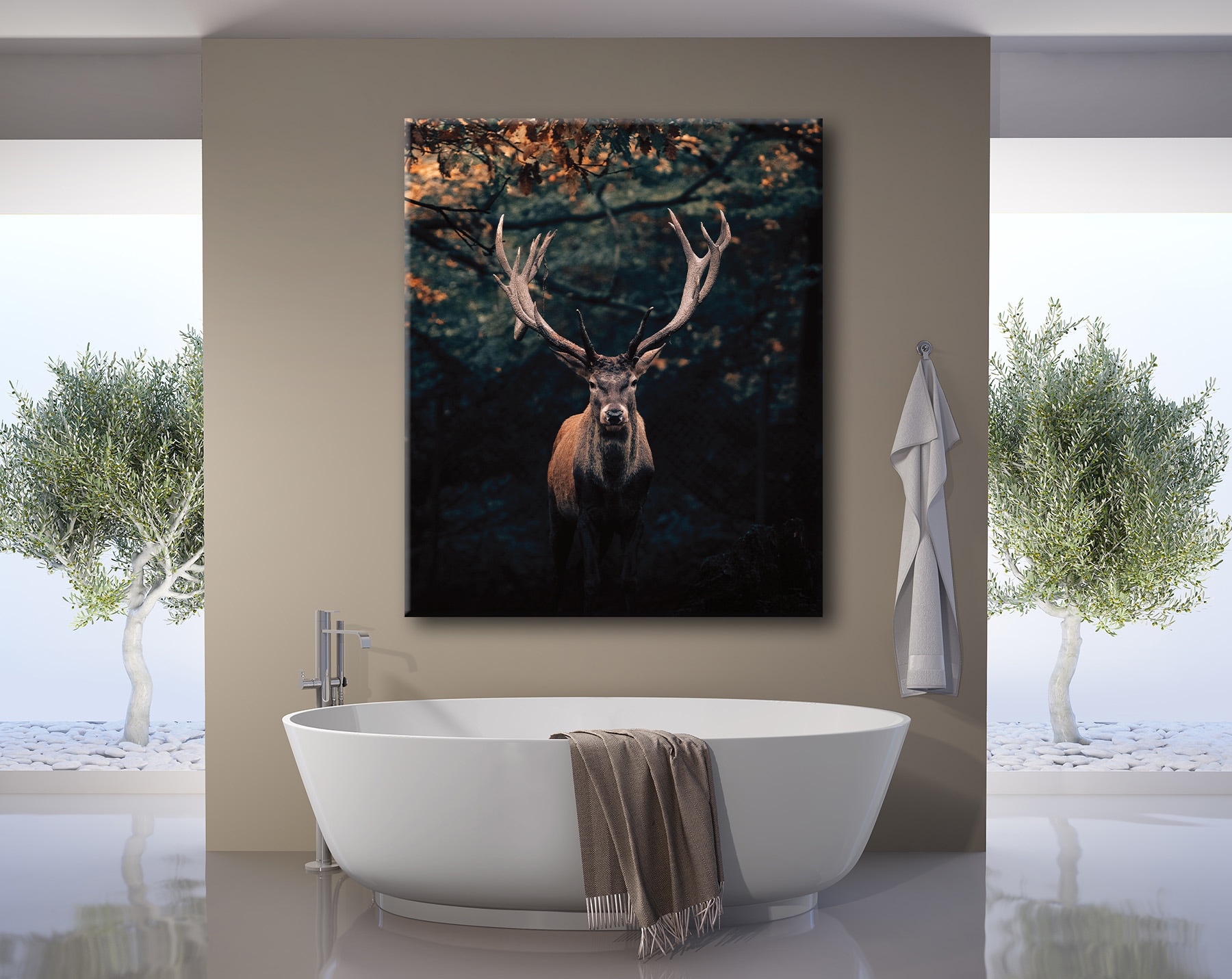 Bönninghoff Tableau sur toile »Wandbild HIRSCH IM WALD XXL 118x140 cm – Leinwandbild Keilrahmen Deko« Animaux | Animaux sauvages | Cerf | Cerfs | Chevreuils | Forêt | Images de cerfs | Nature 1 cuis tlg. tendu sur châssis