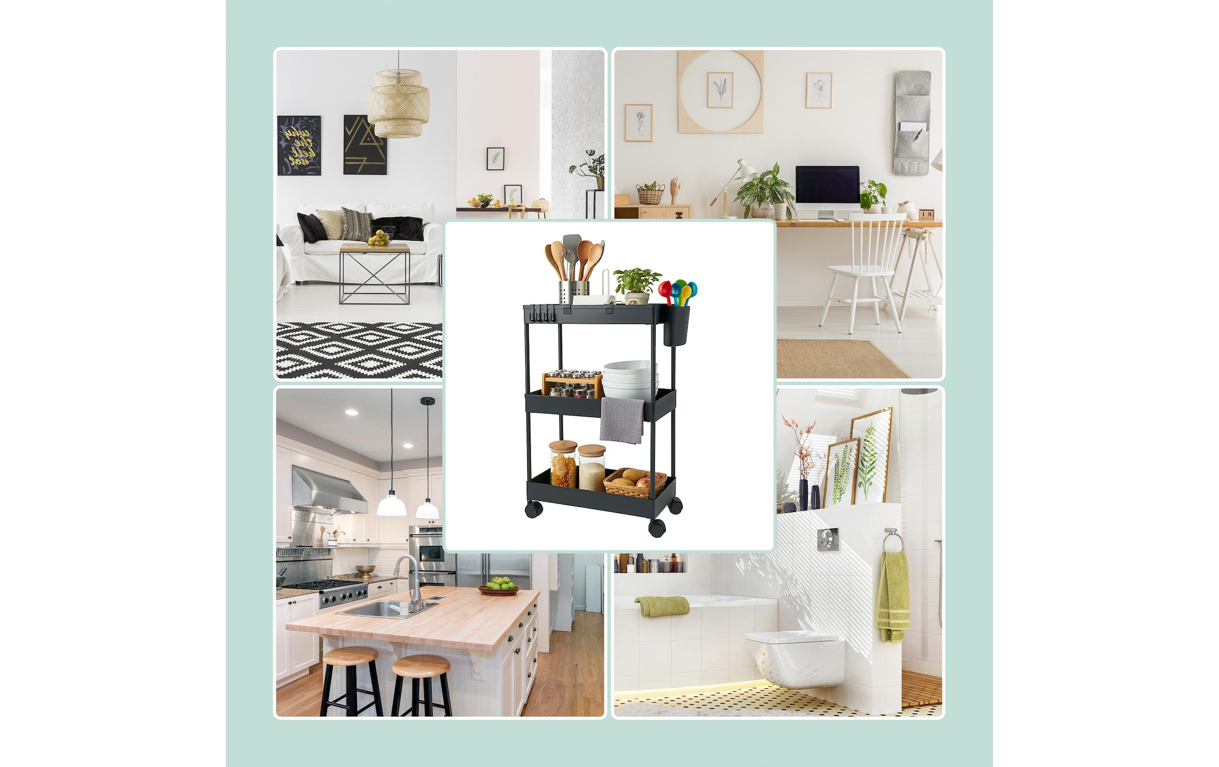 relaxdays Chariot de cuisine »62.5 x 40 x 22 cm« Mobiler Allzweckwagen mit 3 Ebenen