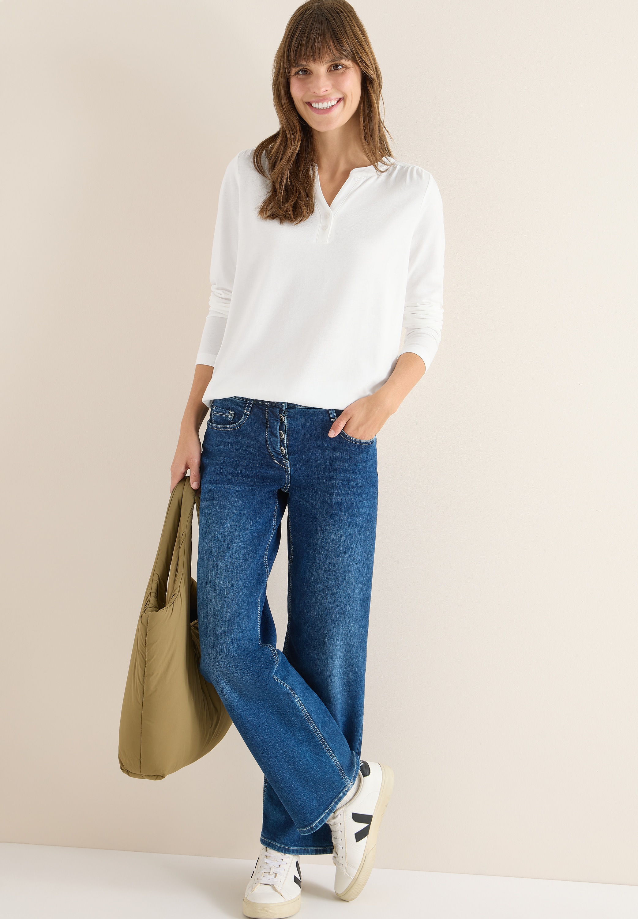 Cecil T-shirt tunique Split Neck mit Knopfdetail