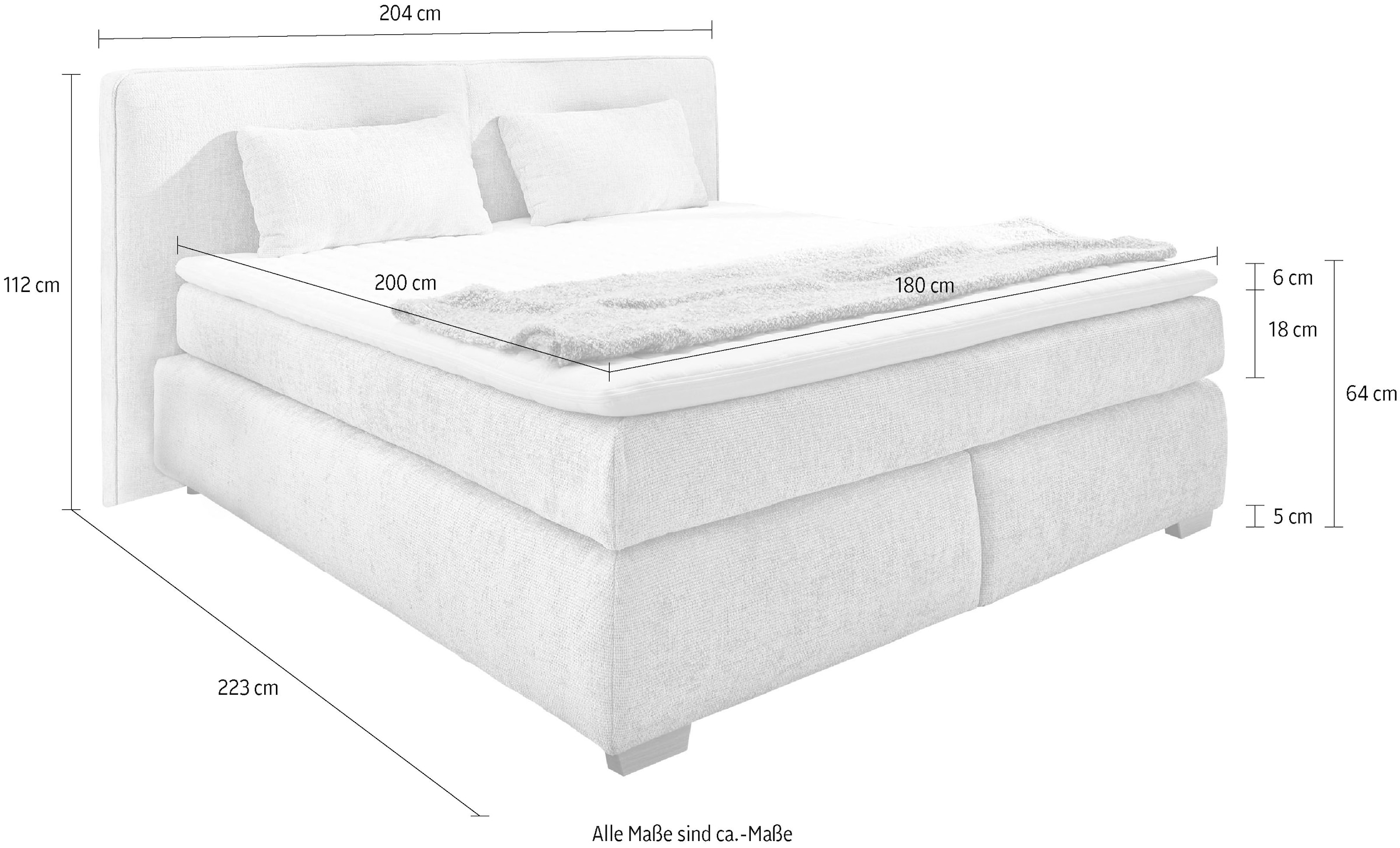 Jockenhöfer Gruppe Lit boxspring »Valentina in der Breite 180cm, beige, extra dickes Kopfteil mit Keder« Matelas TTFK 7 zones, surmatelas visco, différents degrés de fermeté disponibles