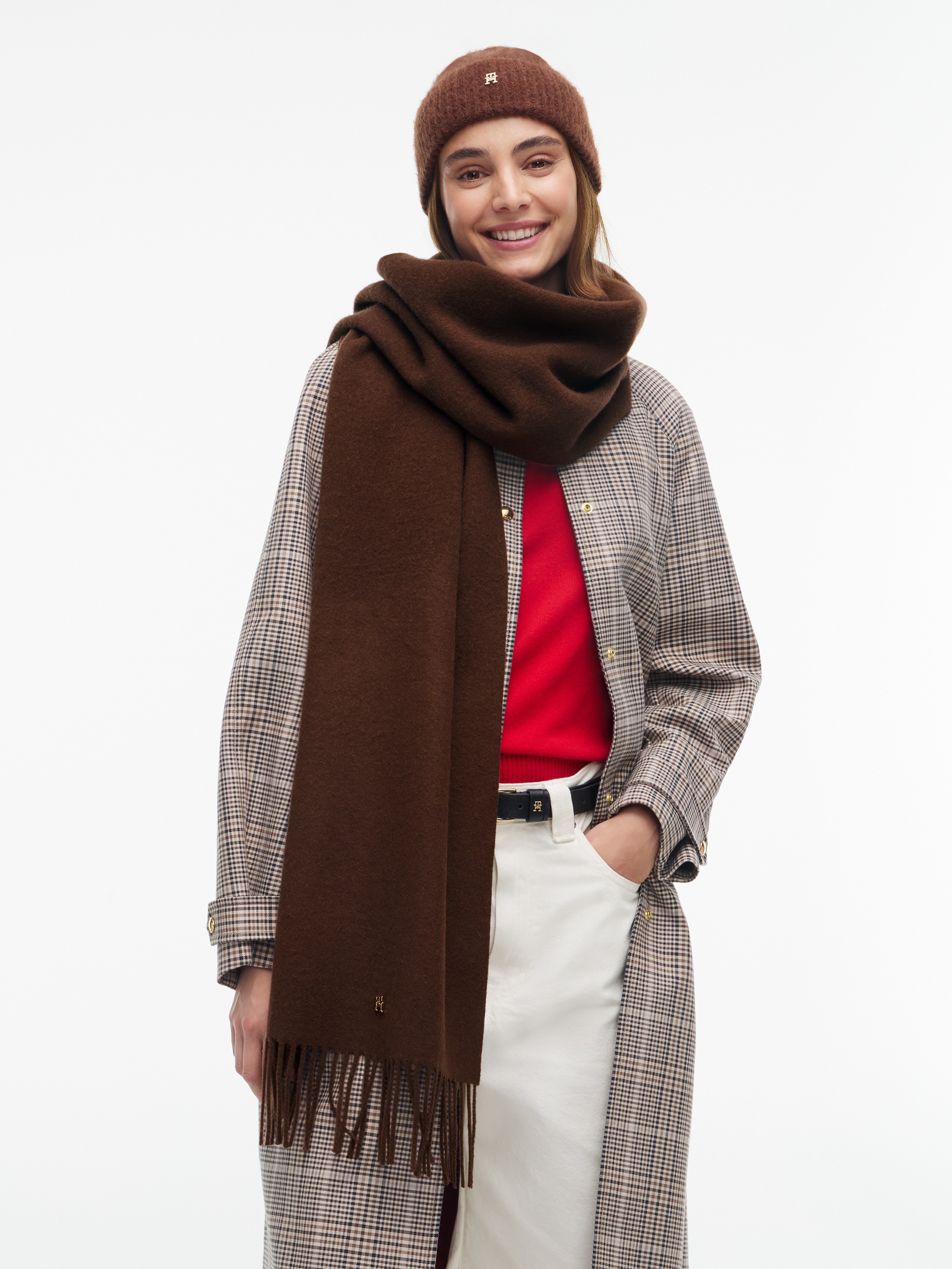 Tommy Hilfiger Schal »TH ELEVATED CHIC WOVEN« aus reiner Wolle, mit Fransen