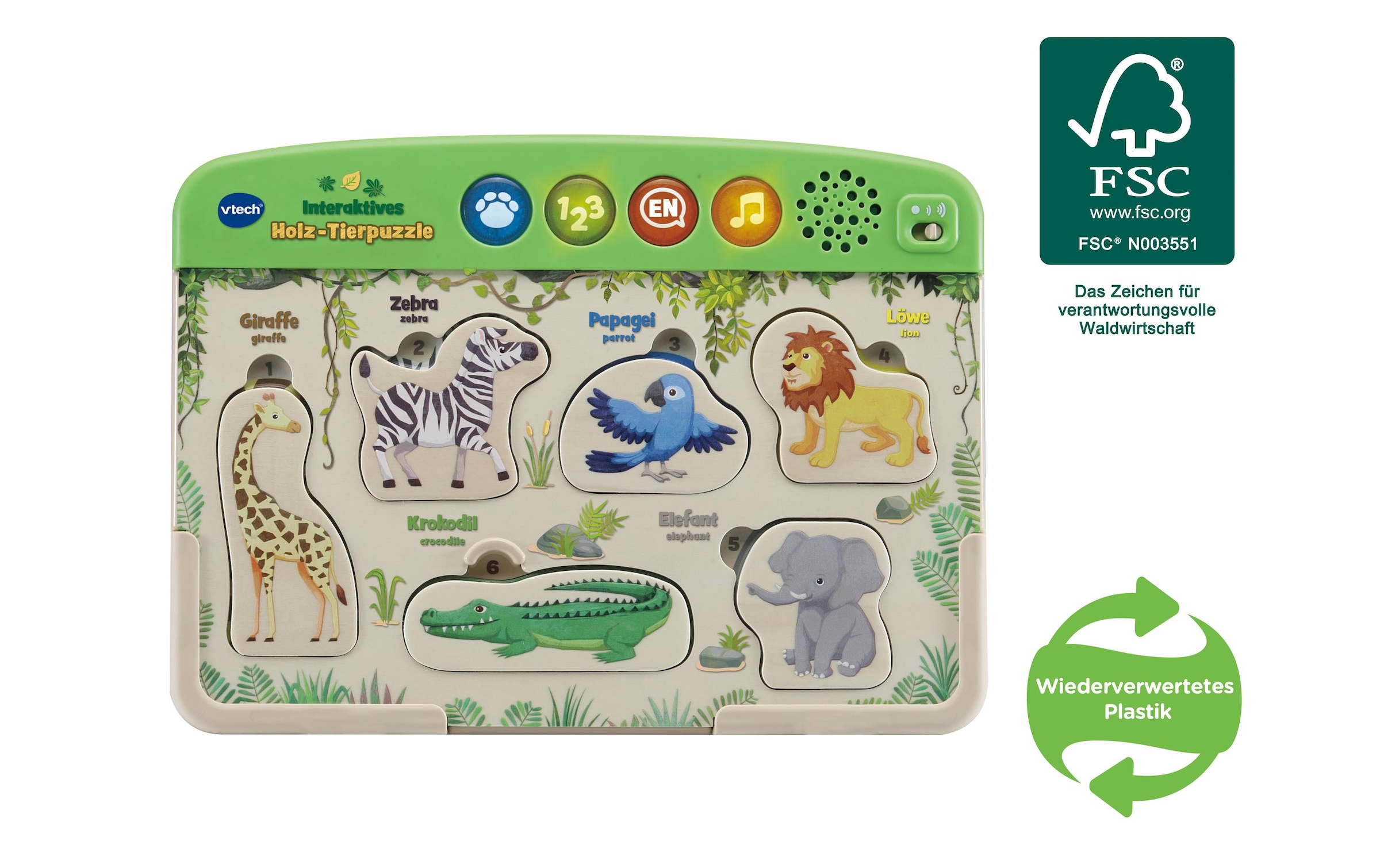 Vtech® Jouets éducatifs »Interaktives Holz-Tierpuzzle«