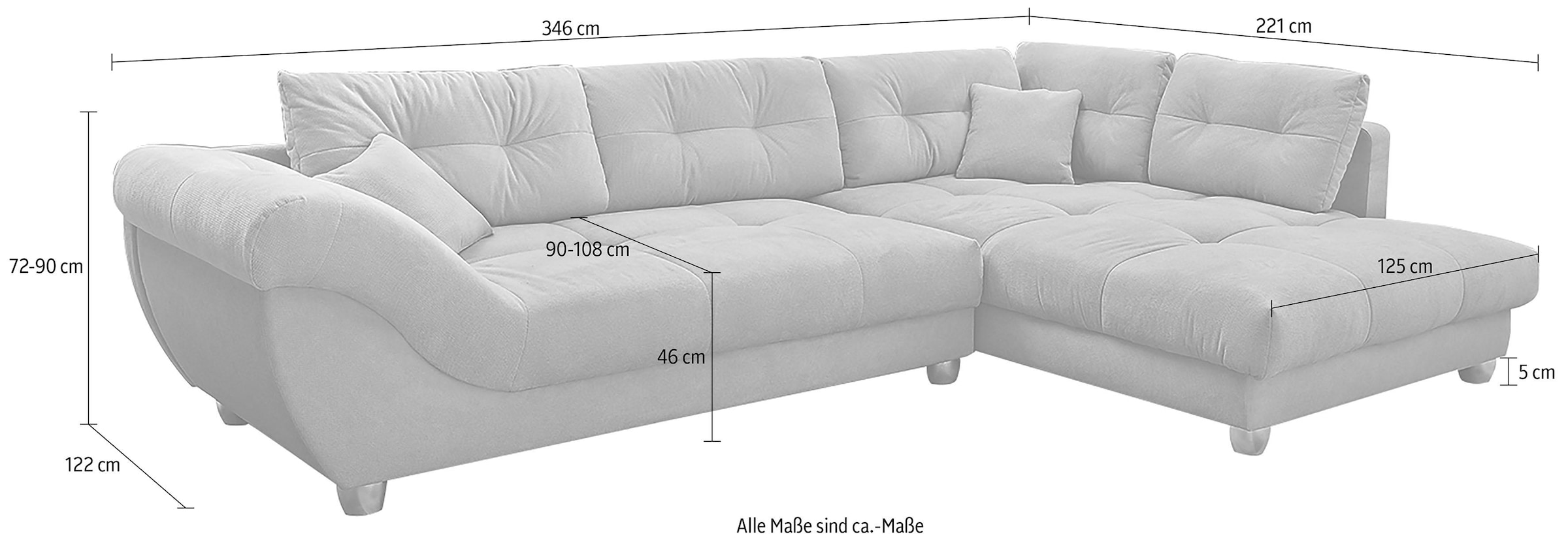 Jockenhöfer Gruppe Canapé d'angle »Siena L-Form, B: 346 cm« avec coussins décoratifs, grande surface pour s’asseoir et se coucher