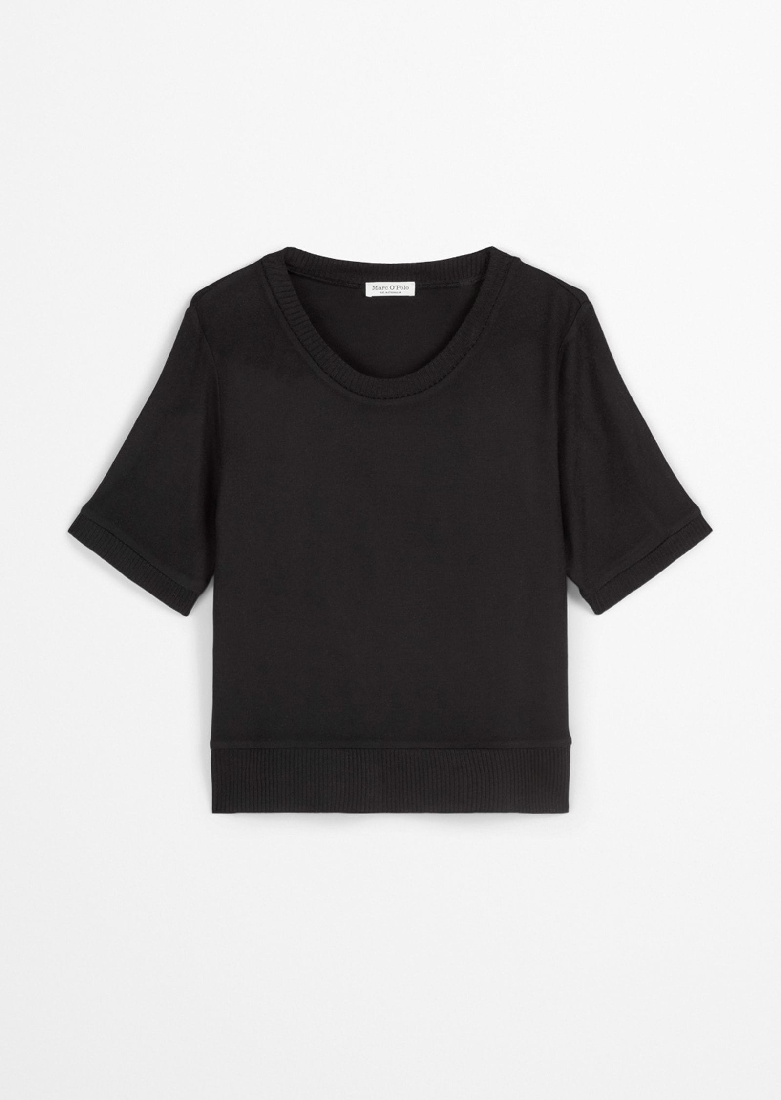 Marc O'Polo Kurzarmshirt gerippte Abschlüsse, Rundhals, Halbarm, weich, Modalmix, leicht