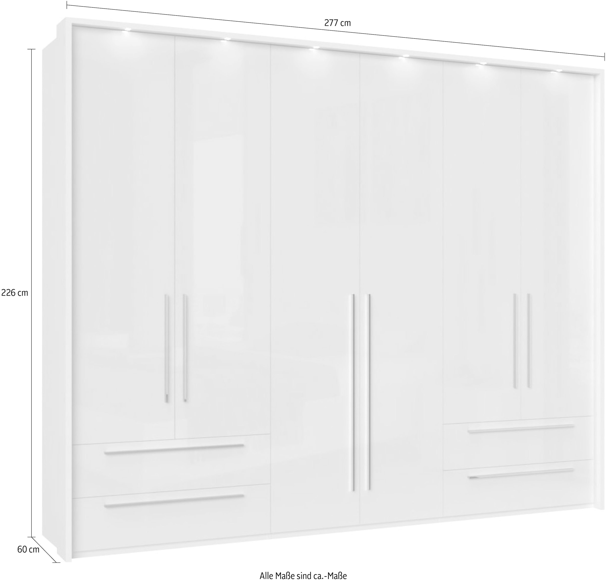 GOODproduct Drehtürenschrank »Piano, inklusive Rahmen und Beleuchtung, soft-close-Funktion« 277 oder 322cm breit, 226cm hoch, mit 4 Schubladen,  UV lackiert, hochglänzend weiss oder beige, FSC-zertifiziert