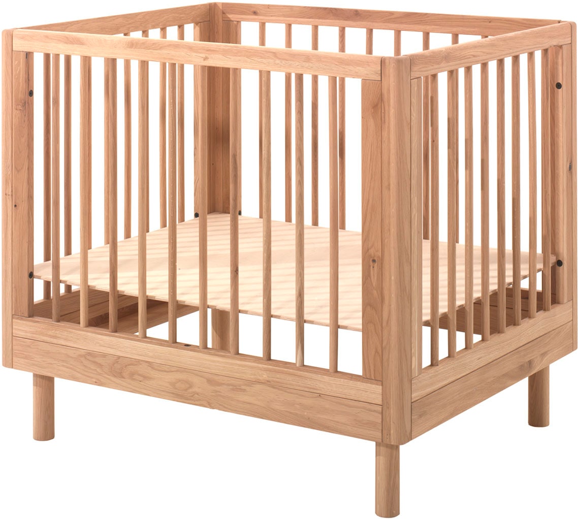Vipack Lit d'enfant »stabil und hochwertig gebaut, Kanten gerundet, umlaufendes Gitter« 95/75 cm, incluant plaque de sol, en chêne massif huilé naturel