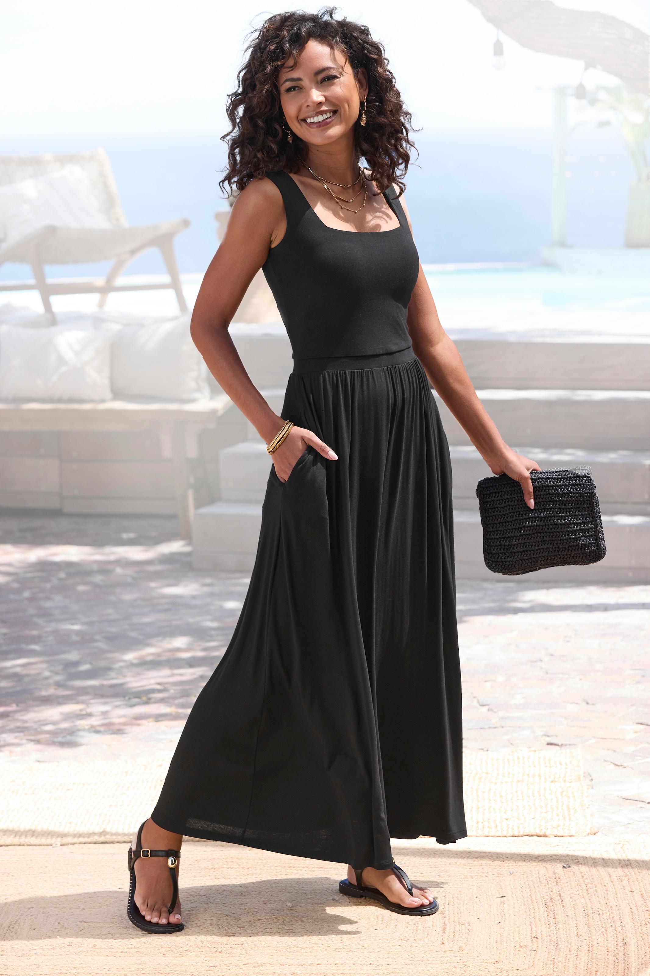 Vivance Midikleid »mit Taschen aus weicher Viskose-Stretch-Qualität« Seitennahttaschen luftiges Jerseykleid, Basickleid, elegantes Sommerkleid, Trägerkleid