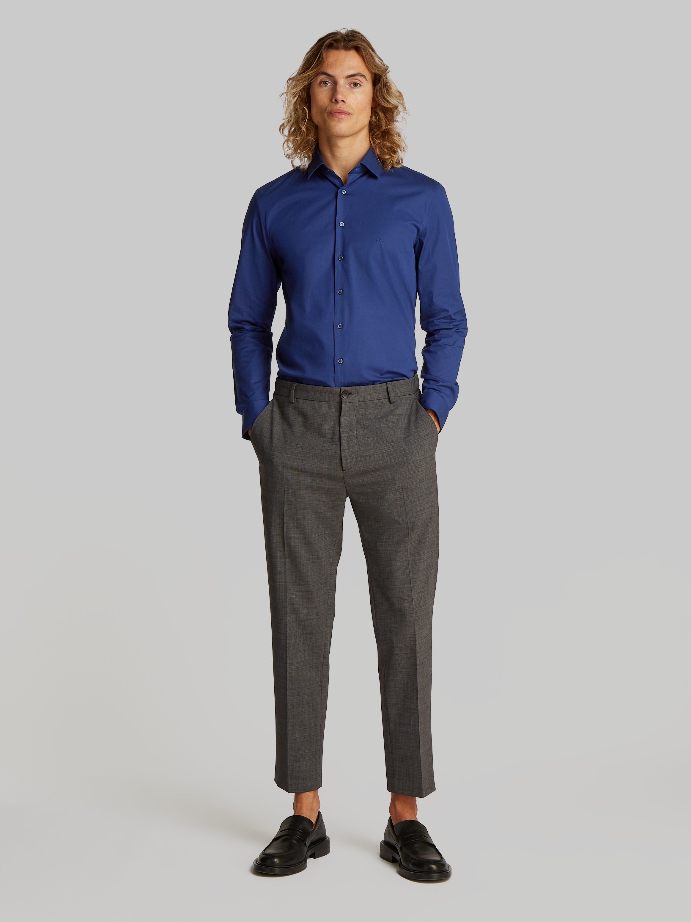 Calvin Klein Businesshemd »POPLIN STRETCH SLIM SHIRT« mit Kentkragen, Logoprint auf Brusthöhe