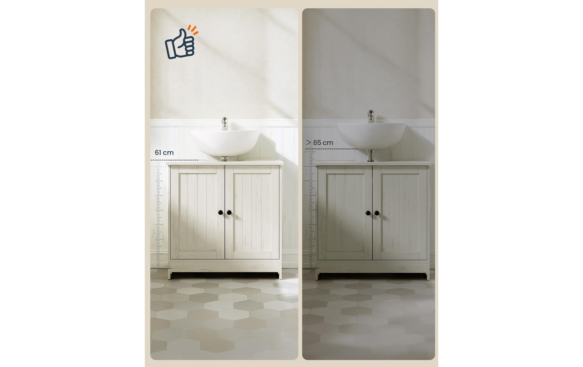 VASAGLE Armoire sous lavabo »60 x 61.2 cm« Moderner Badezimmer-Unterschrank im Landhausstil