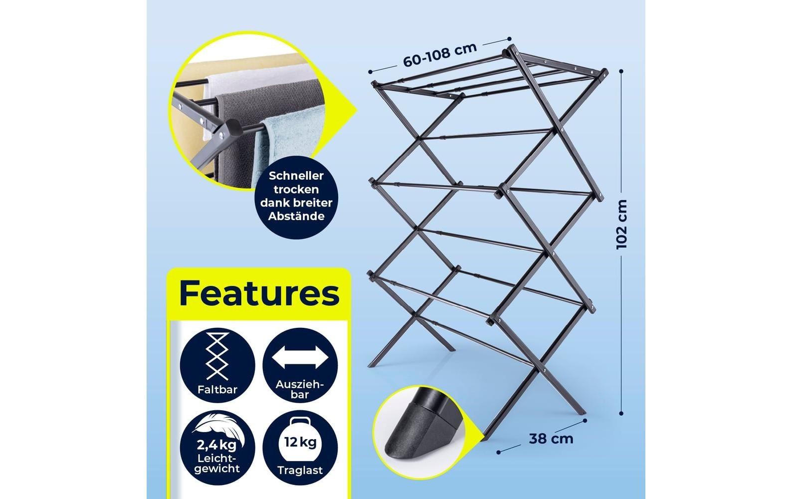 EASYmaxx Séchoir à linge »12 m« Ausziehbarer Wäschetrockner für kleine Haushalte
