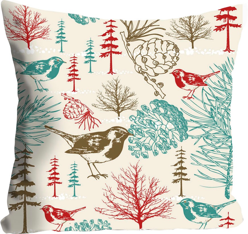queence Coussin décoratif »Waldemar« mit bunten Vögeln im Wald