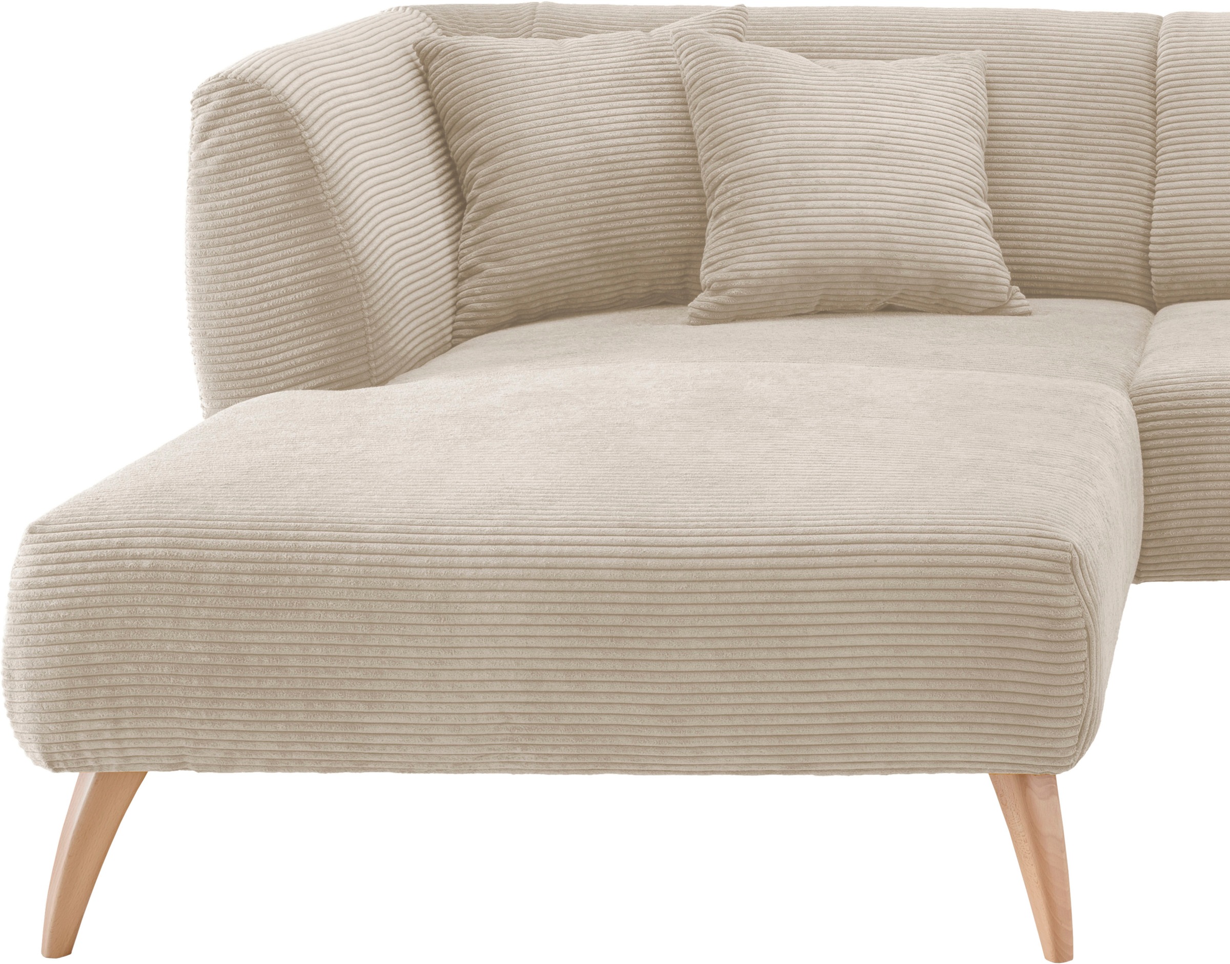 Home affaire Canapé d'angle »Colori Polstermöbel mit zeitlos eleganter Rückenführung. L-Form« Holzfussfarbe wählbar, inkl. 4x Zierkissen