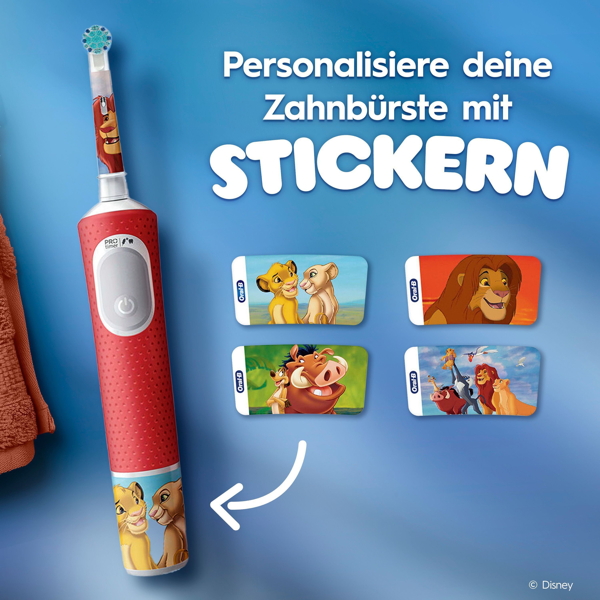 Oral-B Brosse à dents électrique pour enfants »Pro Kids König der Löwen« 1 cuis Aufsteckbürsten inklusive Sensitiv+ Modus für Zahnpflege, extra weiche Borsten