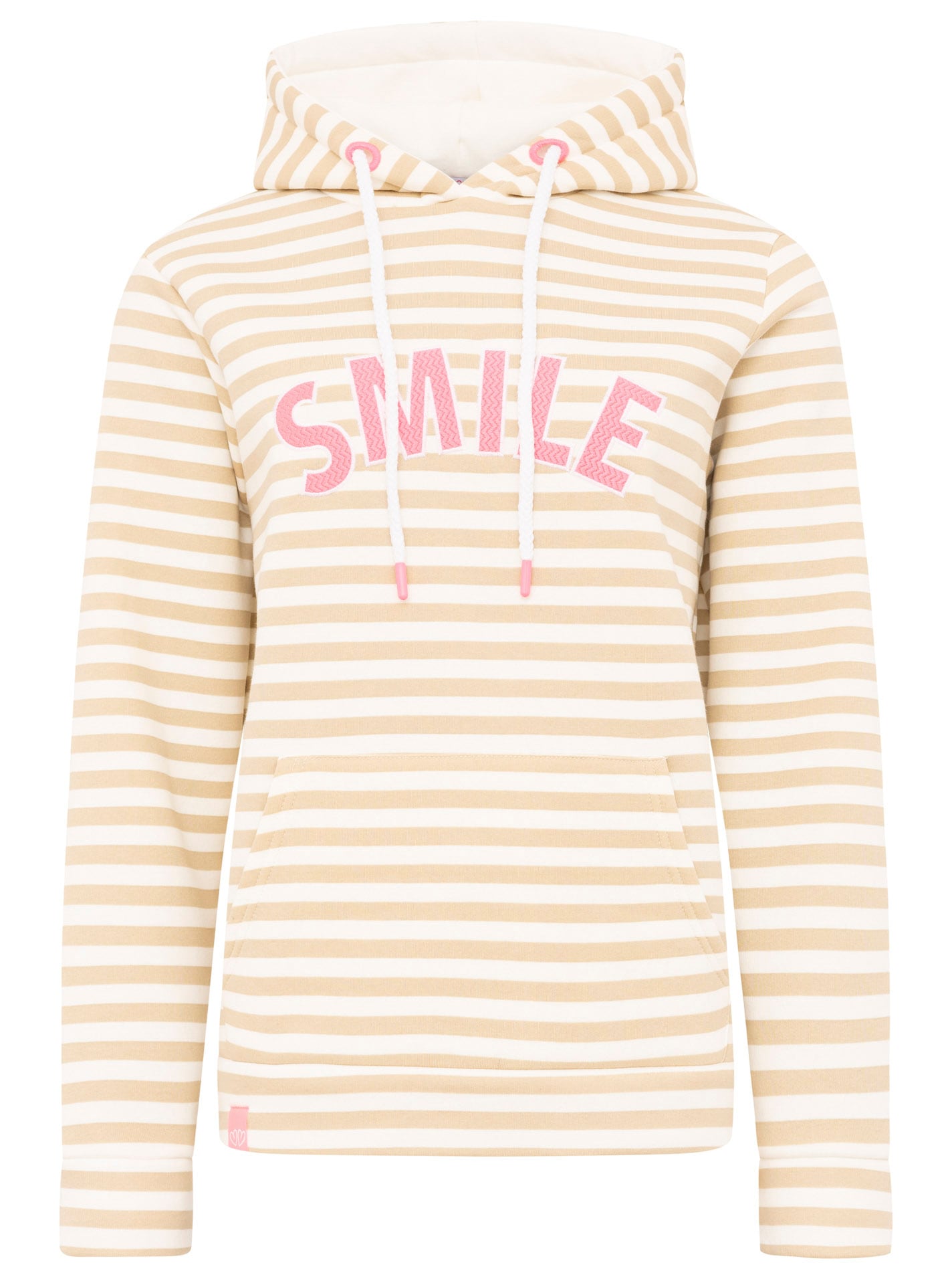 Zwillingsherz Sweat à capuche »"Streifen Smile"«, gestreift, grosse "SMILE"- Stickerei, Kängurutasche

