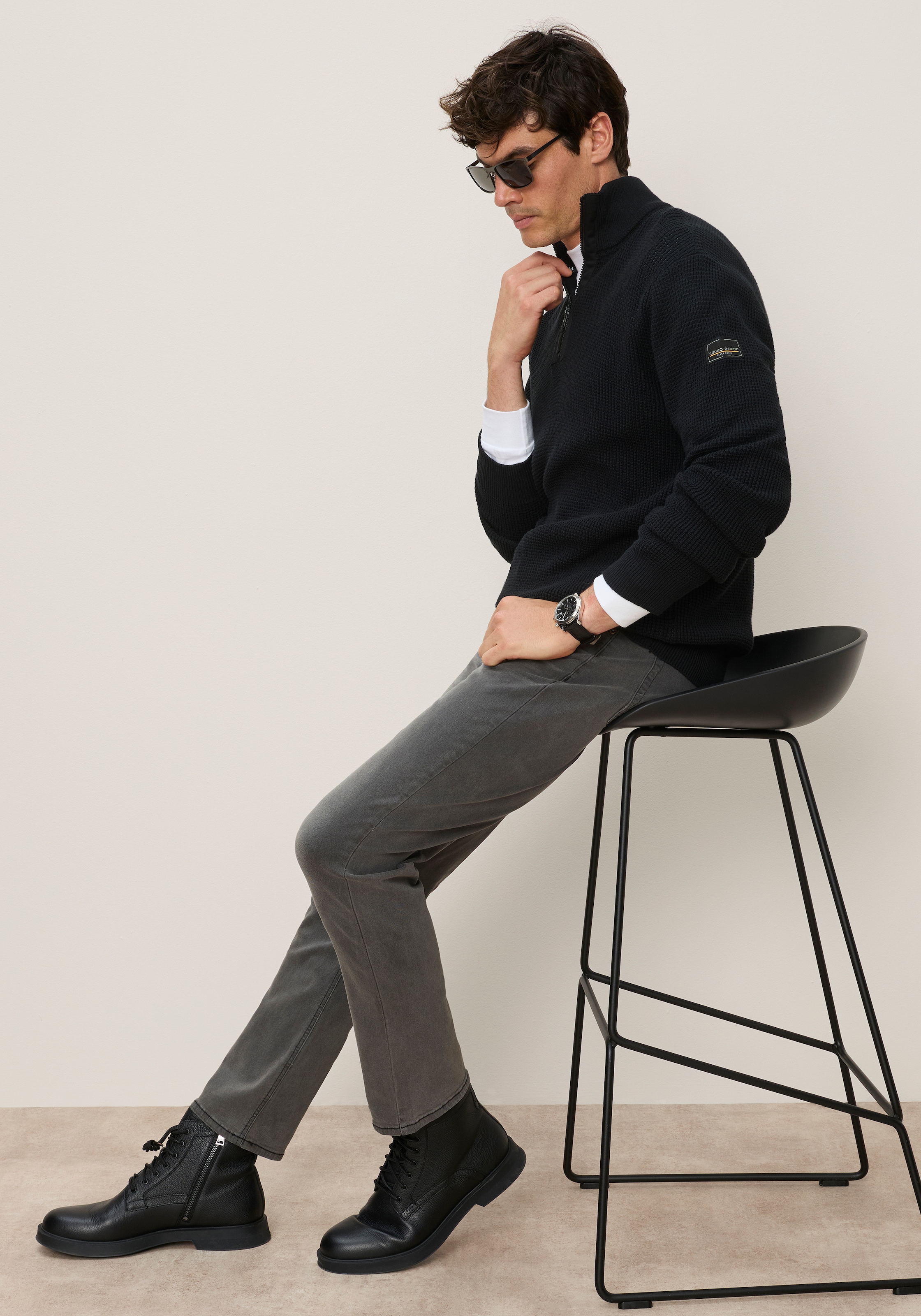Bruno Banani Troyer avec fermeture éclair, coupe régulière, en coton, uni, manches longues,