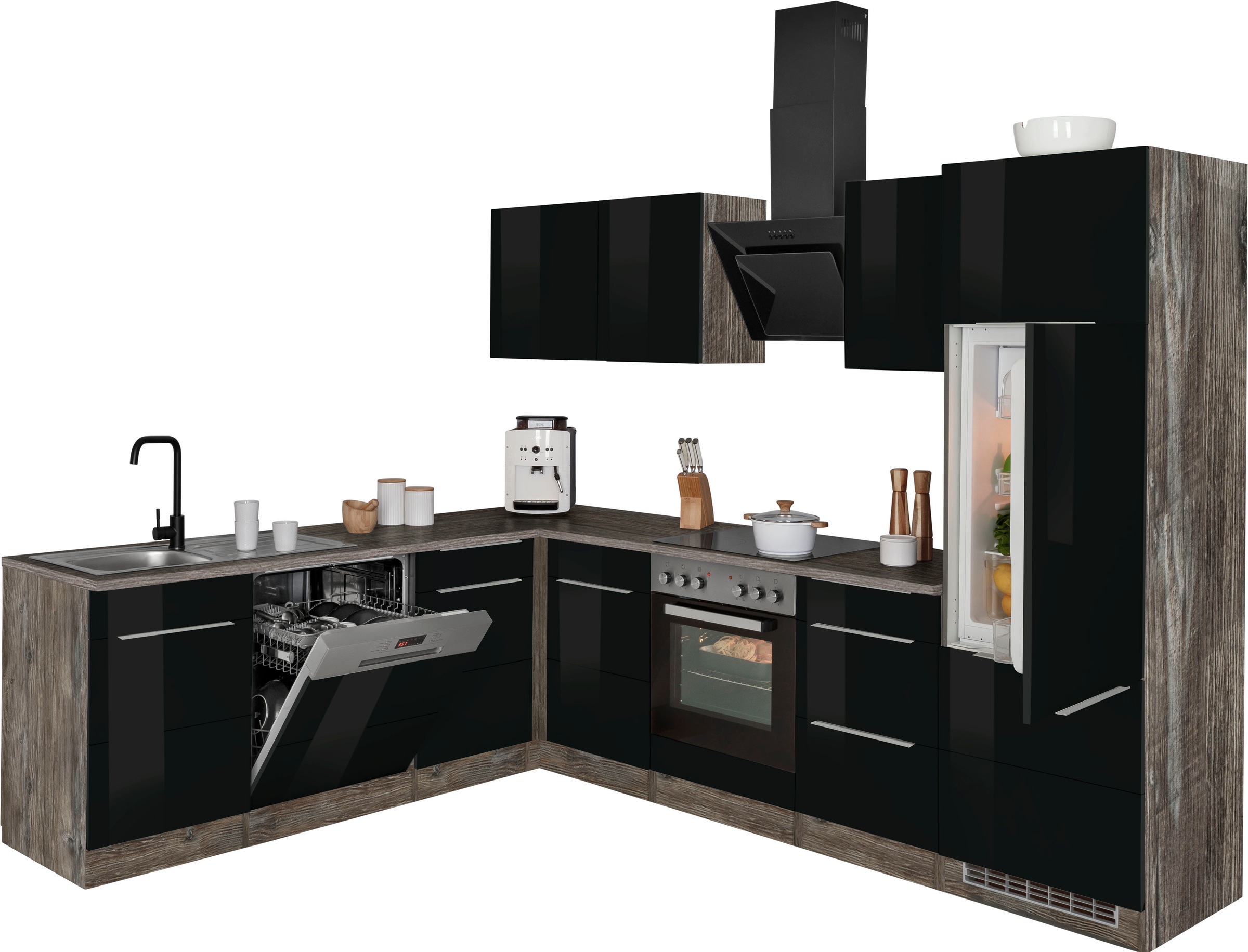 KOCHSTATION Winkelküche »KS-Brindisi« Stellbreite 220/280 cm, wahlweise mit E-Geräten, mit MDF-Fronten