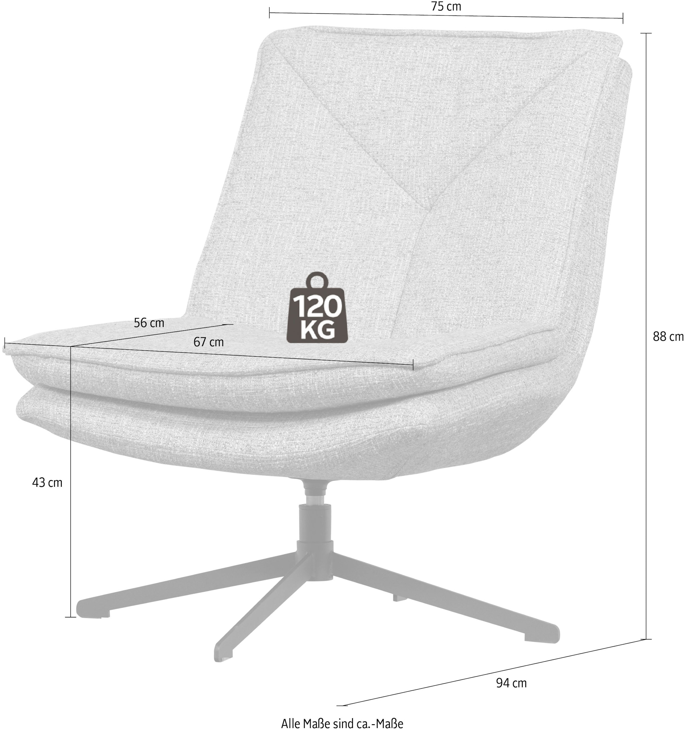WOOOD Drehsessel »Milaro mit Fling-Melange-Bezug und Drehmechanismus B75 x T94 x H88 cm« Hohe Verschleissfestigkeit, Tragkraft 120 kg, mittlere Sitzhöhe