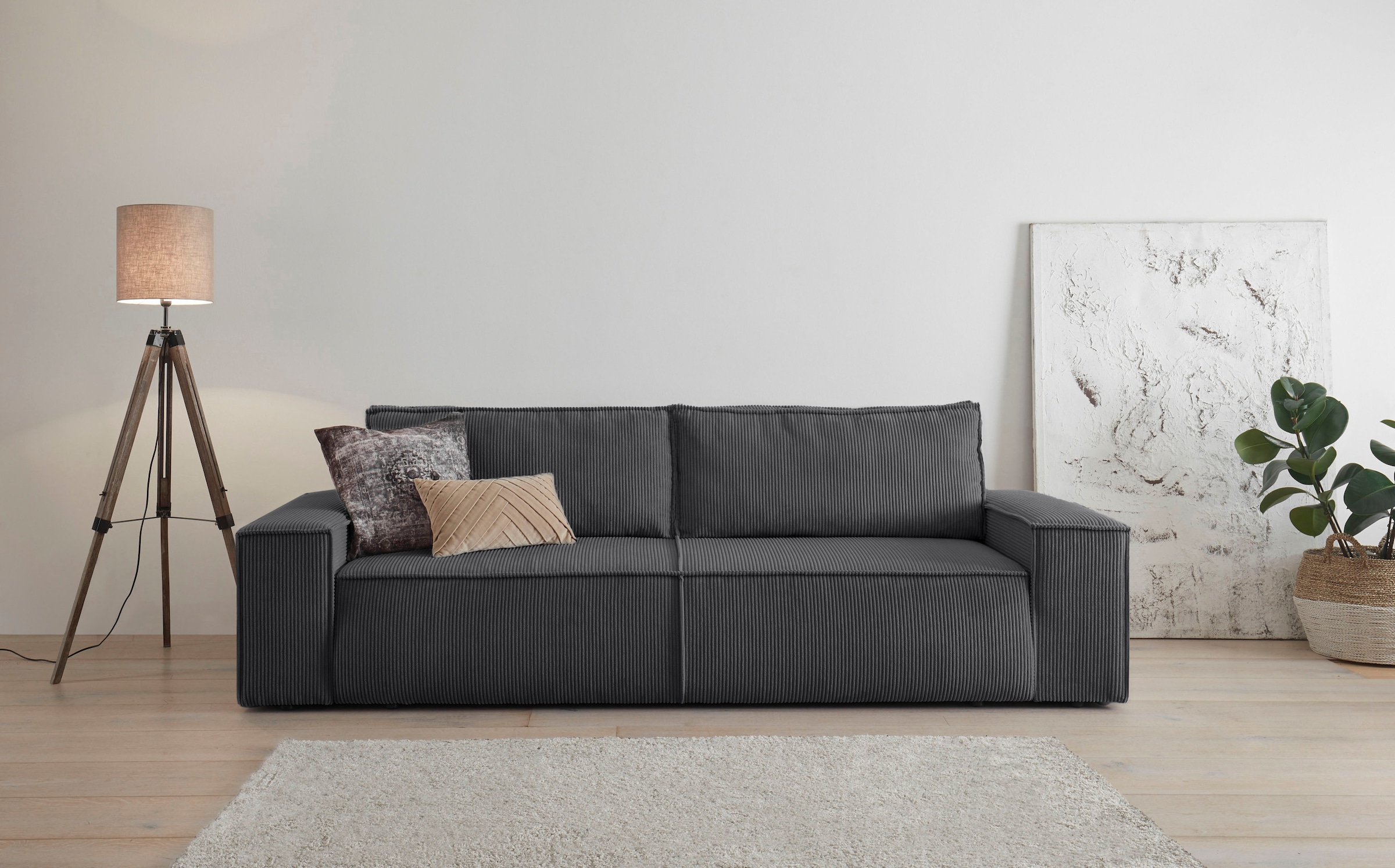 Home affaire 3-places »SHERWOOD Schlafsofa (257cm) Cord, Samtvelours, Vintage-Lederoptik« Schlaffunktion mit Bettkasten (ca. 136/200cm)