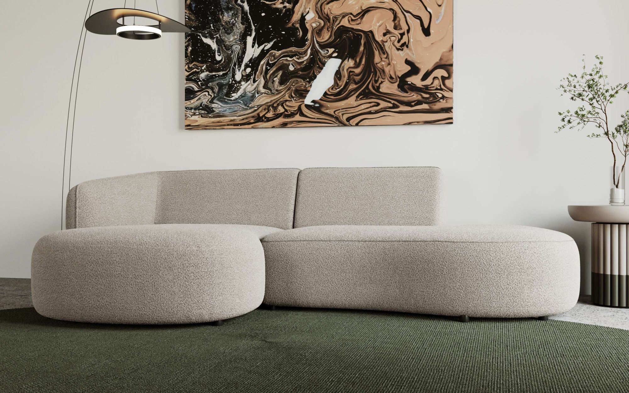 GOODproduct Canapé d'angle »OSTRUP Rundsofa, L-Form, Naturtöne, Boucle oder Chenille« largeur 278 cm, forme organique aux courbes douces
