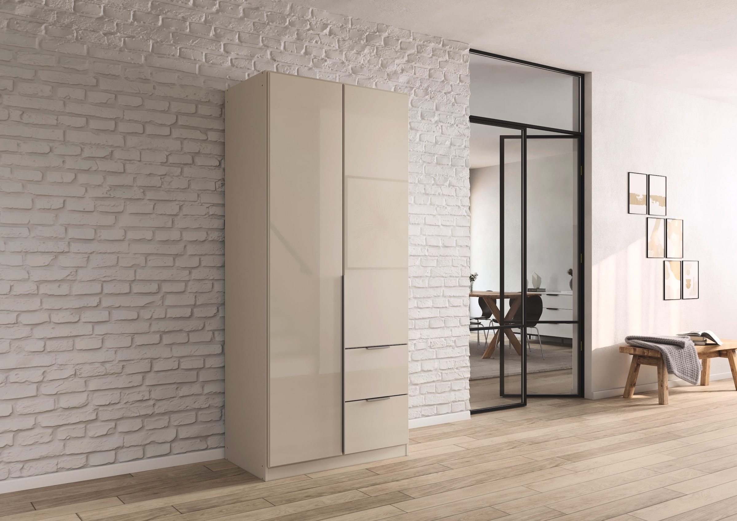 GOODproduct Drehtürenschrank »Kleiderschrank Kleiderschränke Schrank Garderobe AGORDO mit Glasfront« in zwei Griff-Farben, Breiten 91-360 cm,  mit Aussenschubkästen, in 7 Breiten und 2 Höhen MADE IN GERMANY