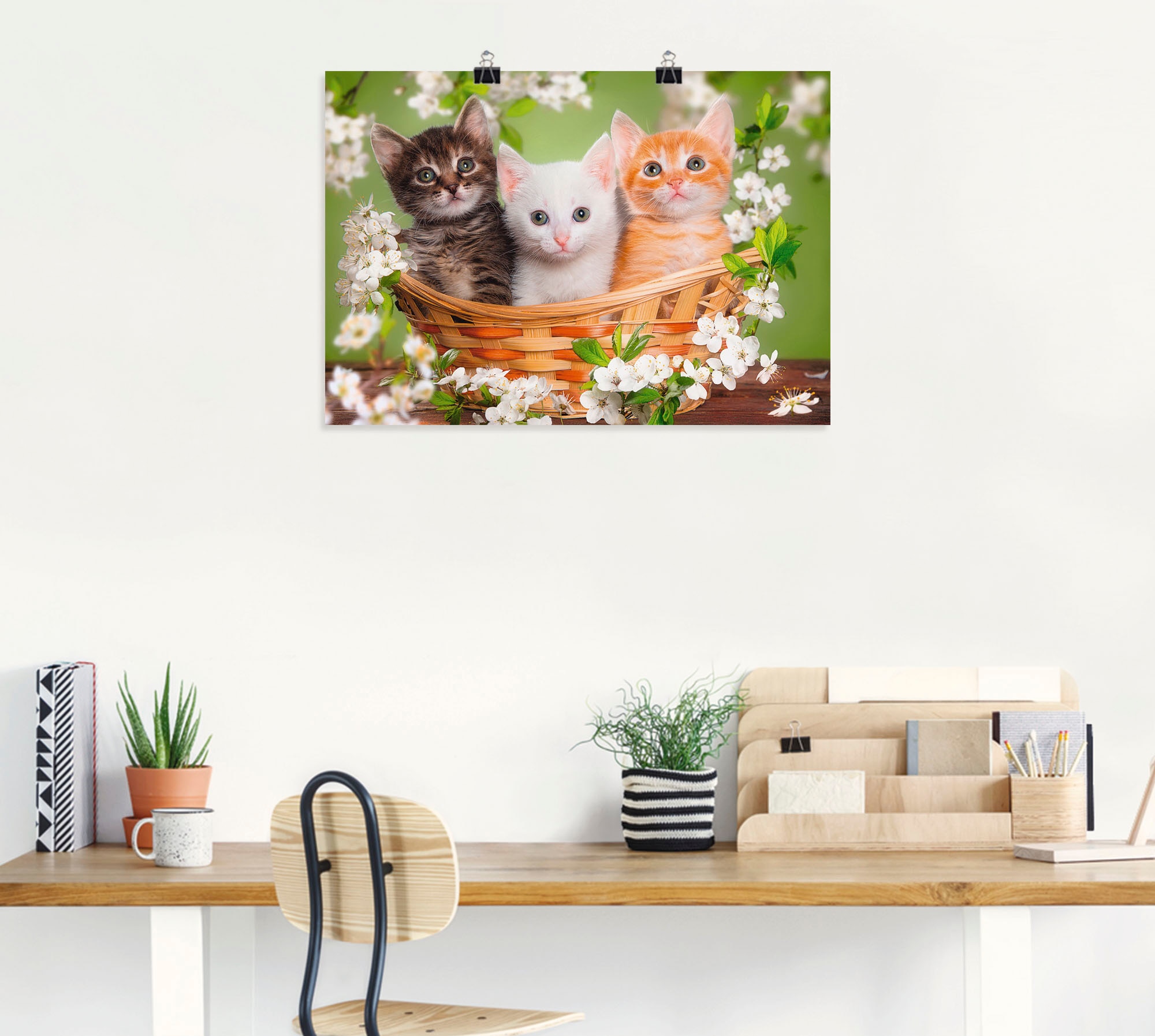 Artland Wandbild »Katzen sitzen in einem Korb« Haustiere 1 Stk. tlg. als Leinwandbild, Poster in verschied. Grössen