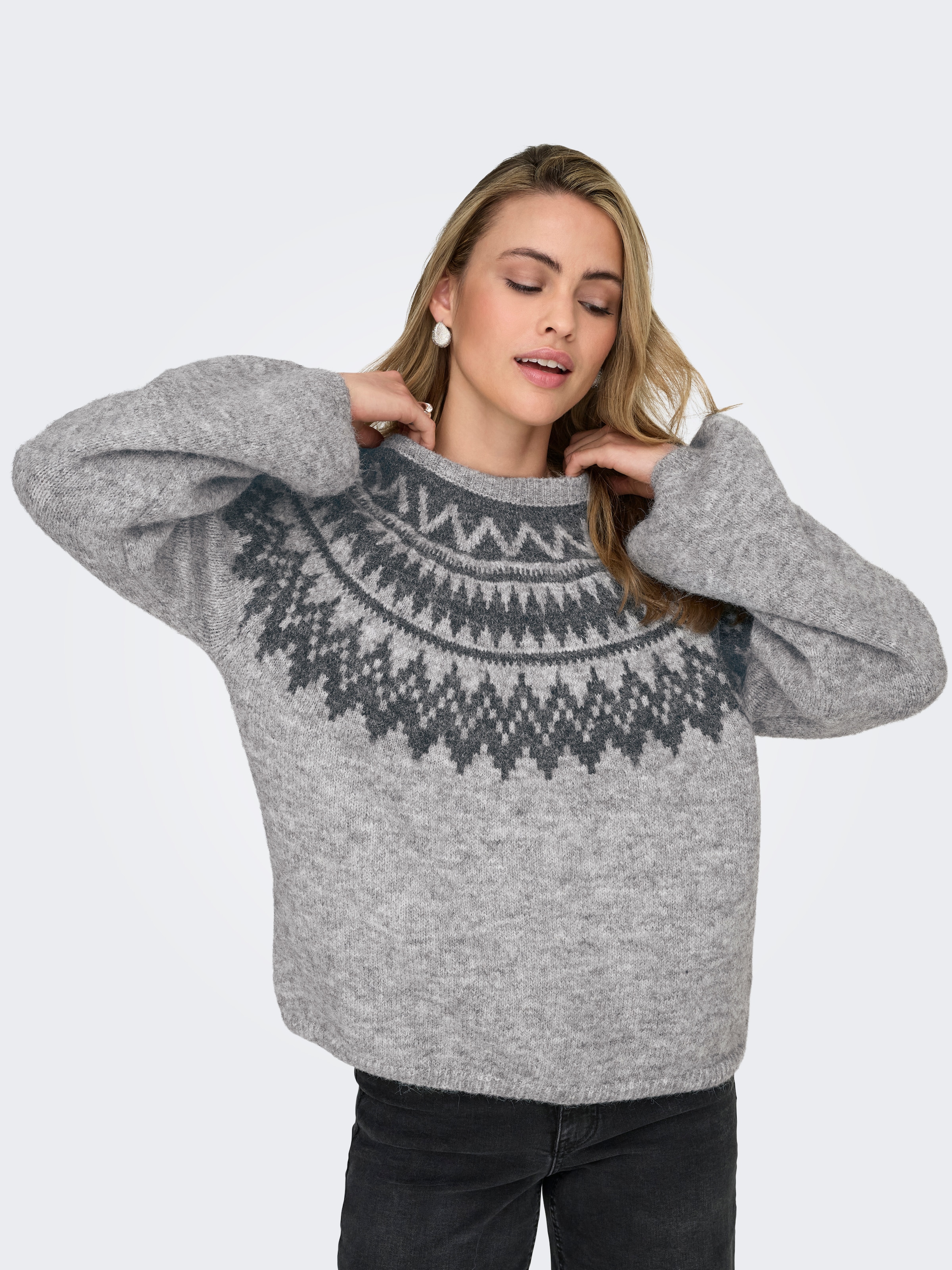 ONLY Pull en tricot »ONLREYKJA LS O-NECK KNT«, mit Wolle und Stretchanteil