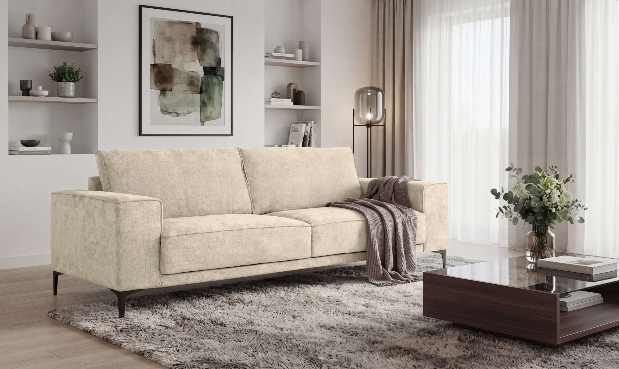 GOODproduct 3-Sitzer »OLAND, B: 224 cm - Skandi-Design, Chenille-Bezug« Struktur, Flachgewebe, Luxus-Microfaser, Boucle