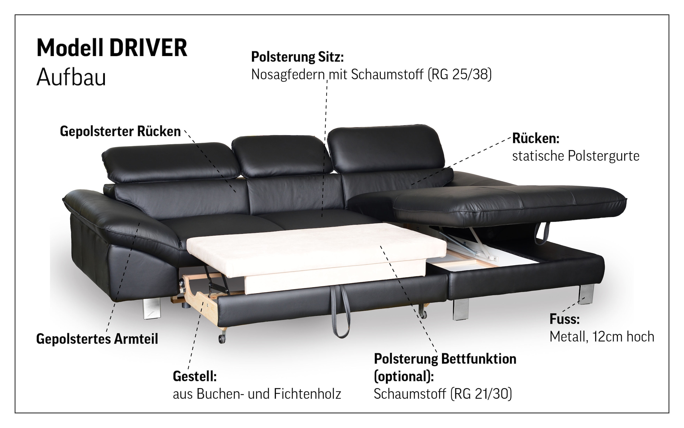 COTTA Canapé d'angle »Driver L-Form« mit Kopfteilverstellung, wahlweise mit Bettfunktion & Bettkasten